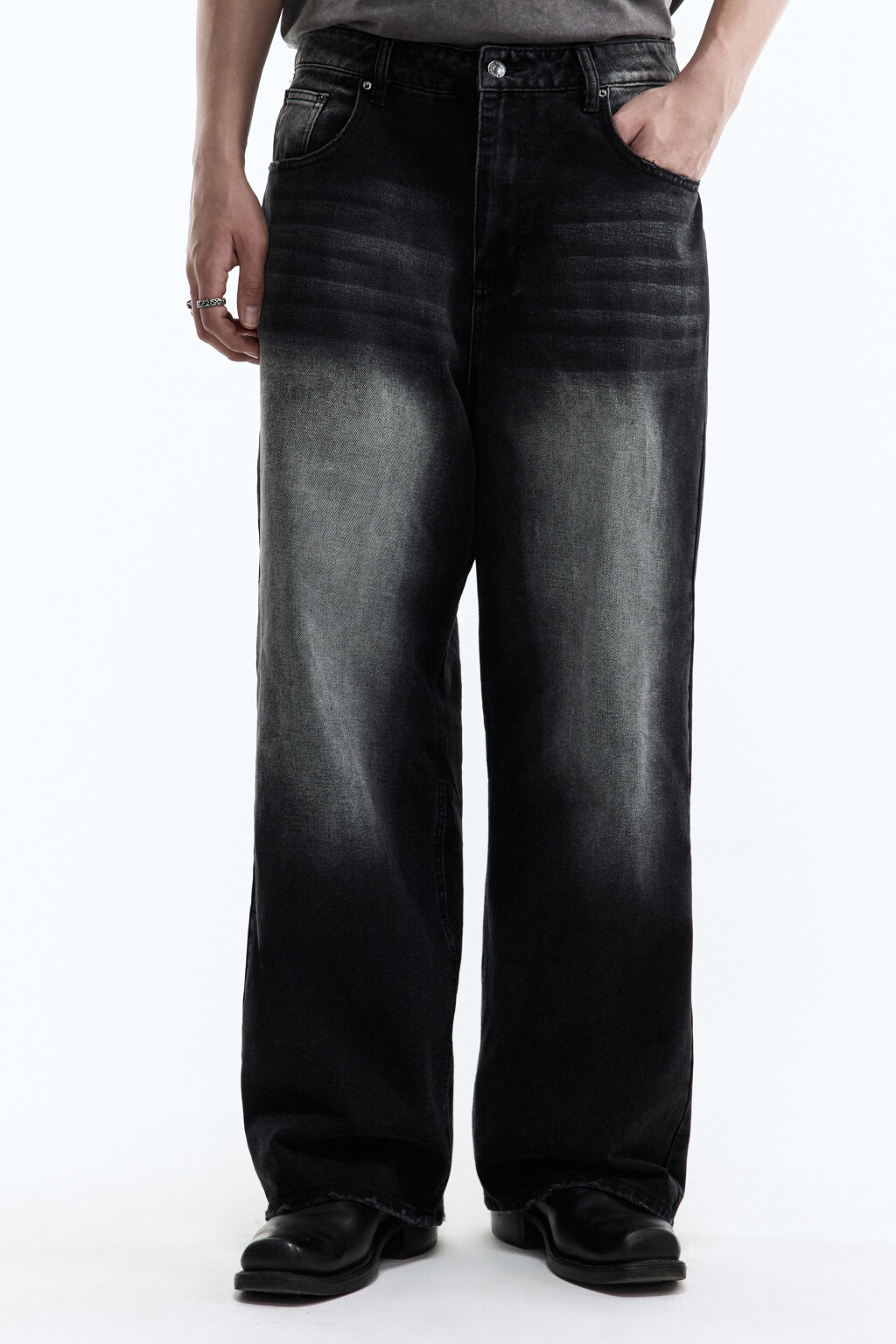 Джинсы экстраширокие с состаренным эффектом - цвет серый - 2