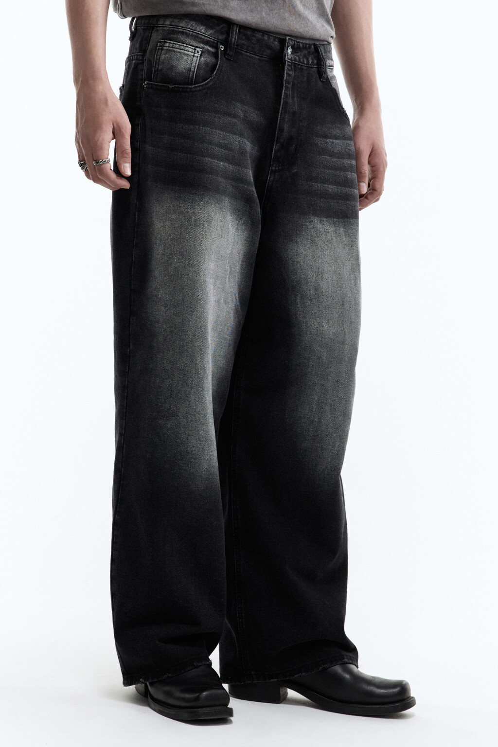 Джинсы экстраширокие с состаренным эффектом - цвет серый - 3