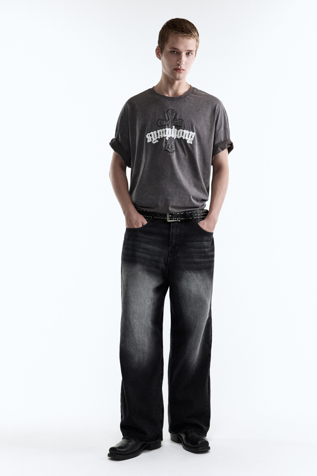 Джинсы экстраширокие с состаренным эффектом - цвет серый - 5