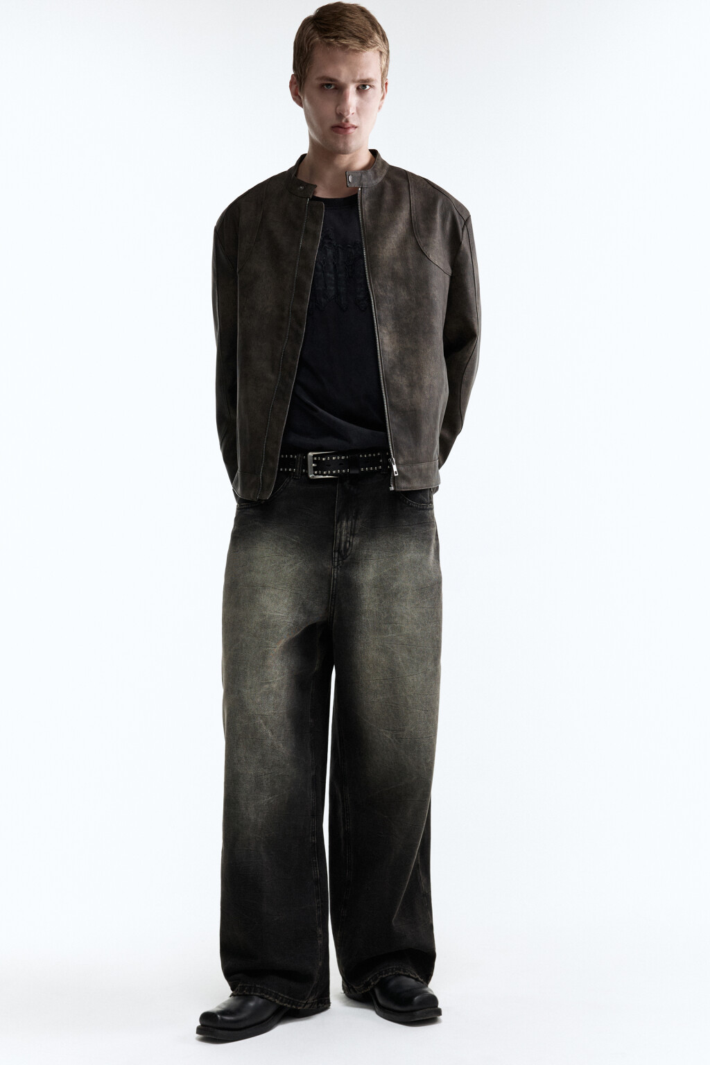 Джинсы экстраширокие с эффектом масляной стирки - цвет черный - 2