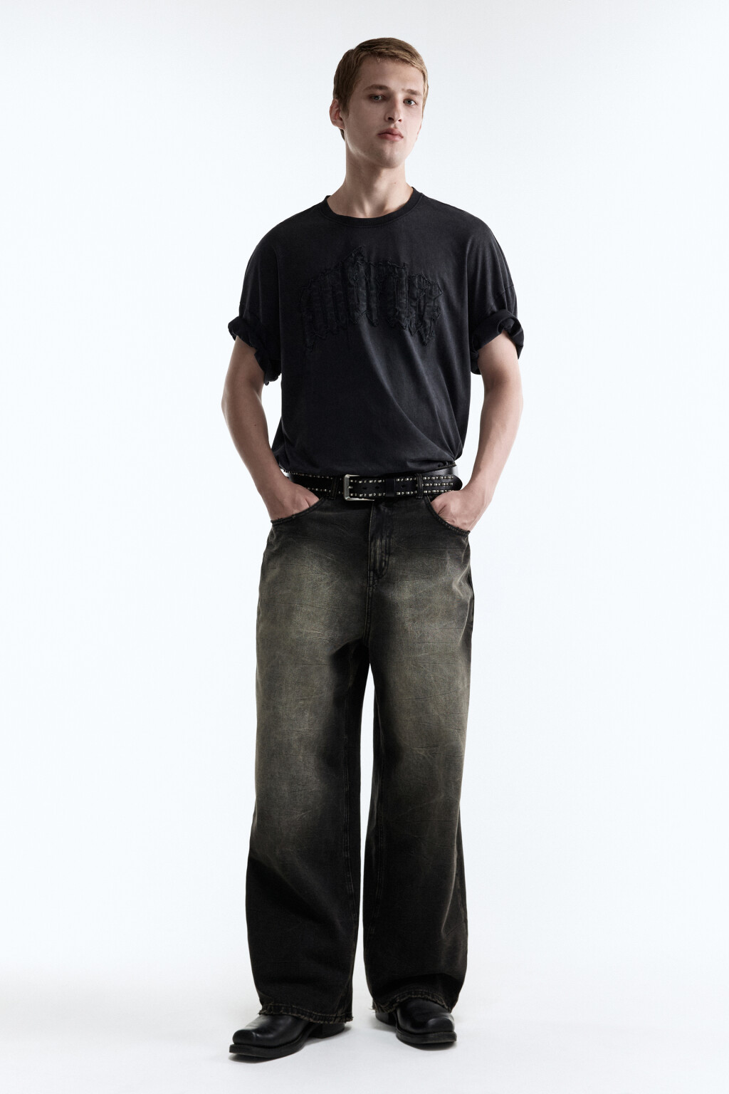 Джинсы экстраширокие с эффектом масляной стирки - цвет черный - 6