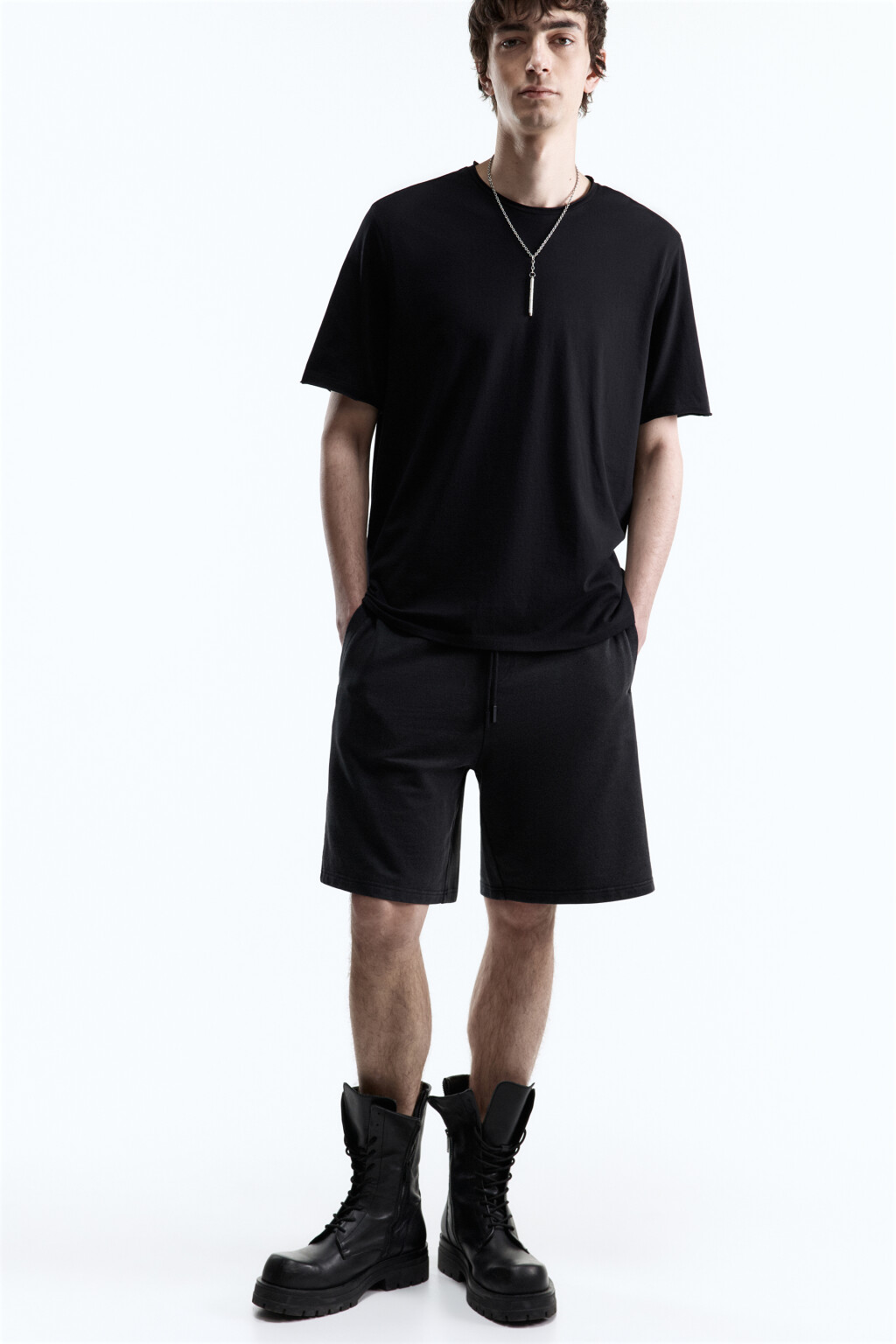 Шорты из футера с вареным эффектом - цвет черный - 1