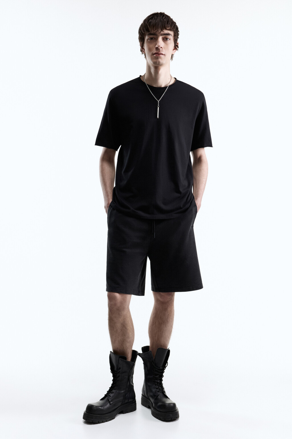 Шорты из футера с вареным эффектом - цвет черный - 5
