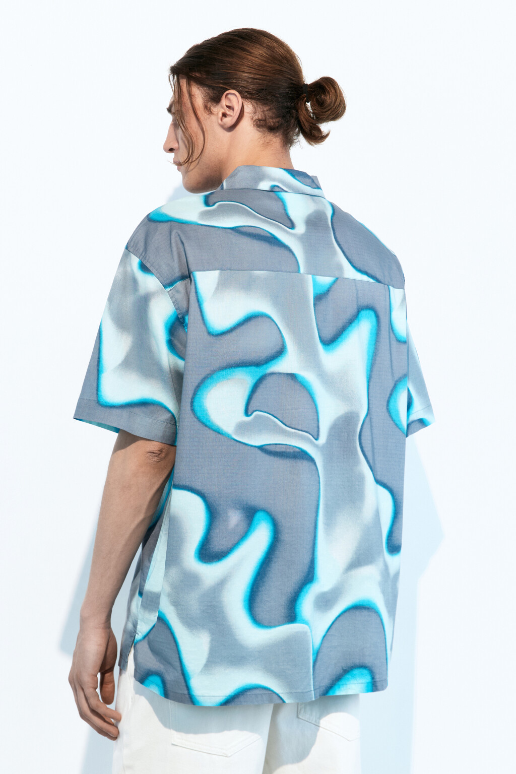 Рубашка хлопковая с принтом-абстракцией - цвет мультиколор - 4