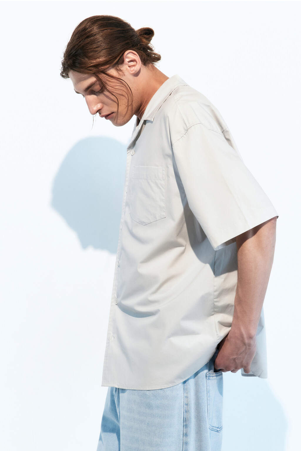 Рубашка хлопковая прямая с коротким рукавом - цвет серый - 3