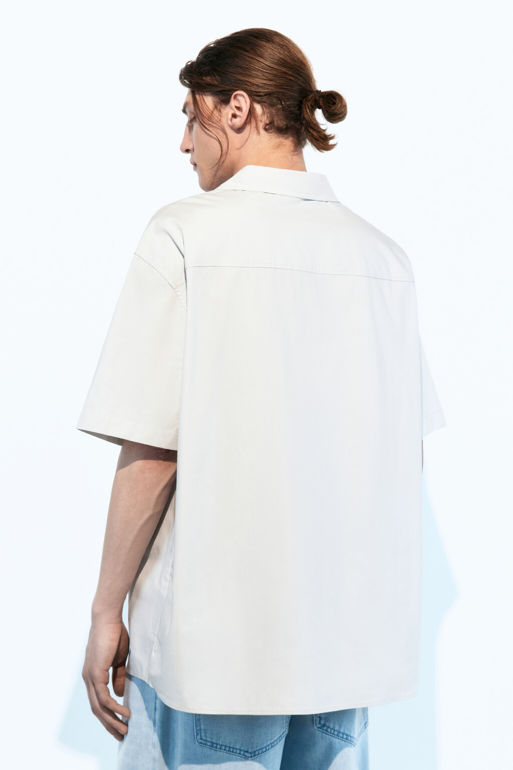 Рубашка хлопковая прямая с коротким рукавом - цвет серый - 4