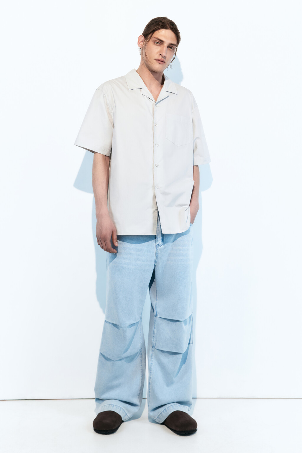 Рубашка хлопковая прямая с коротким рукавом - цвет серый - 5