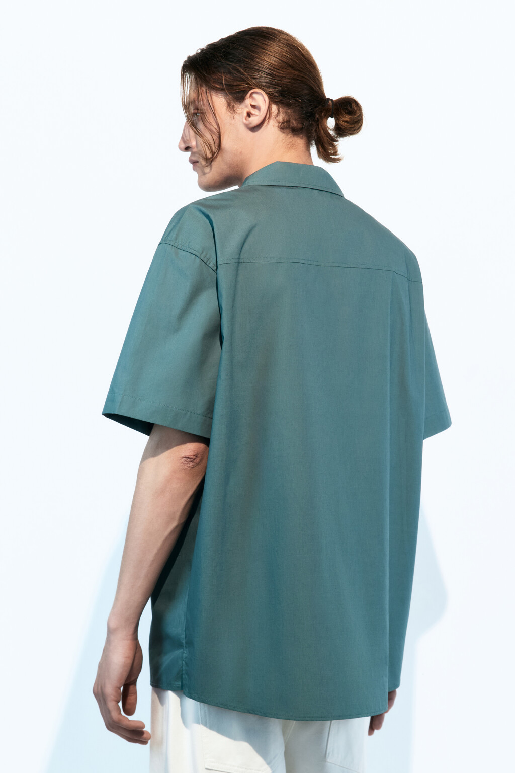 Рубашка прямая хлопковая с коротким рукавом - цвет зеленый - 4