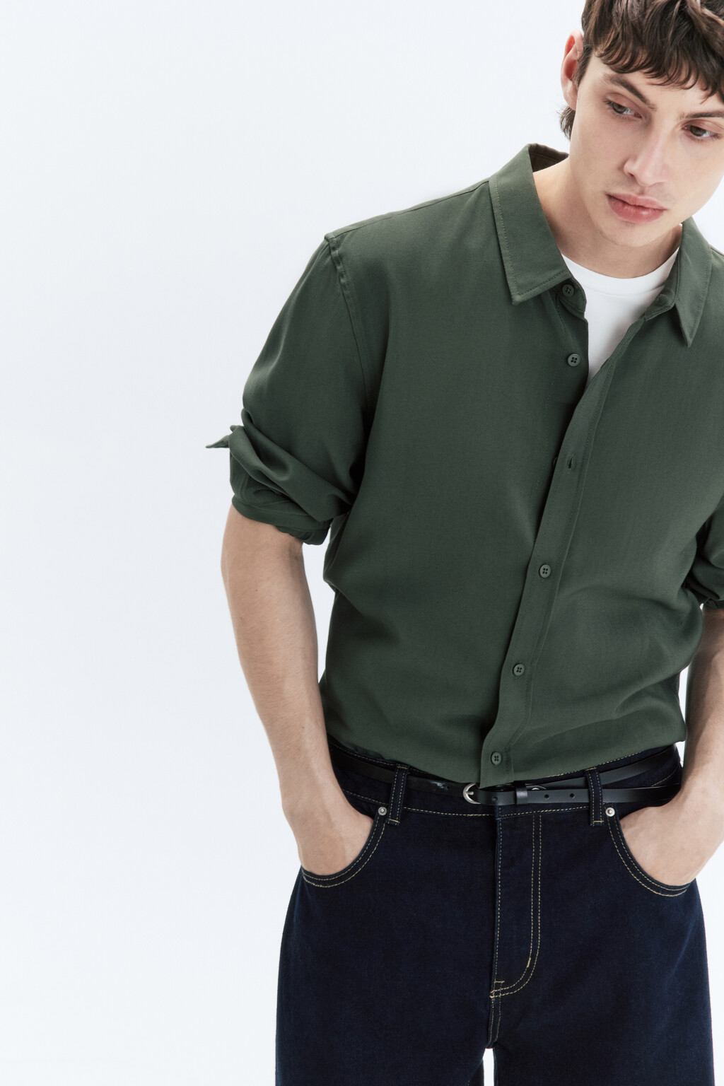 Рубашка прямая из вискозной ткани - цвет зеленый - 2