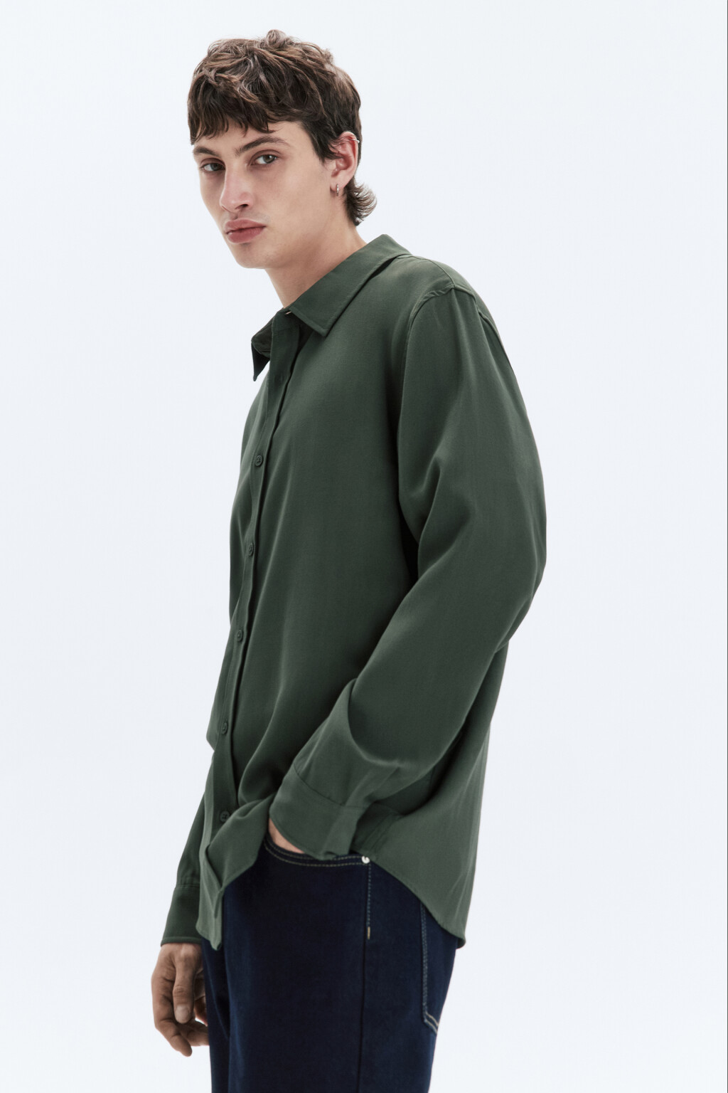 Рубашка прямая из вискозной ткани - цвет зеленый - 3