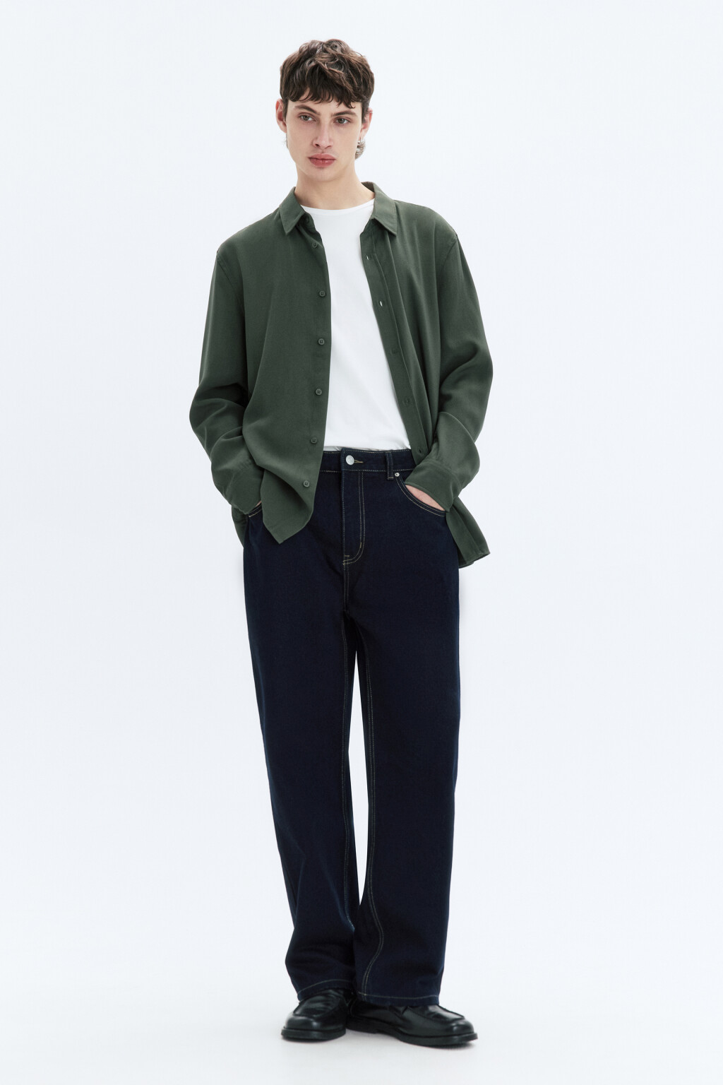 Рубашка прямая из вискозной ткани - цвет зеленый - 5