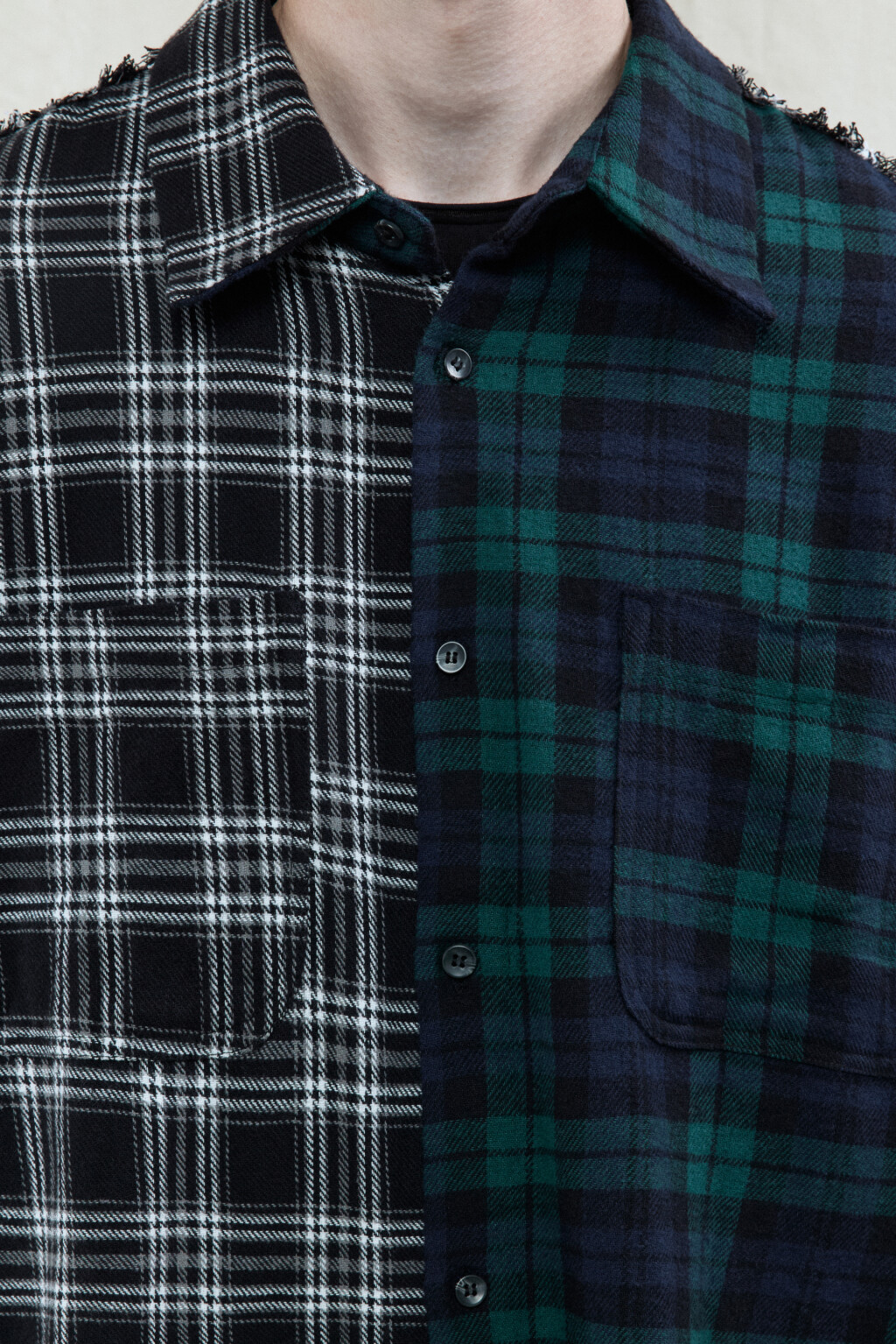 Рубашка oversize клетчатая с открытыми срезами - цвет зеленый - 6