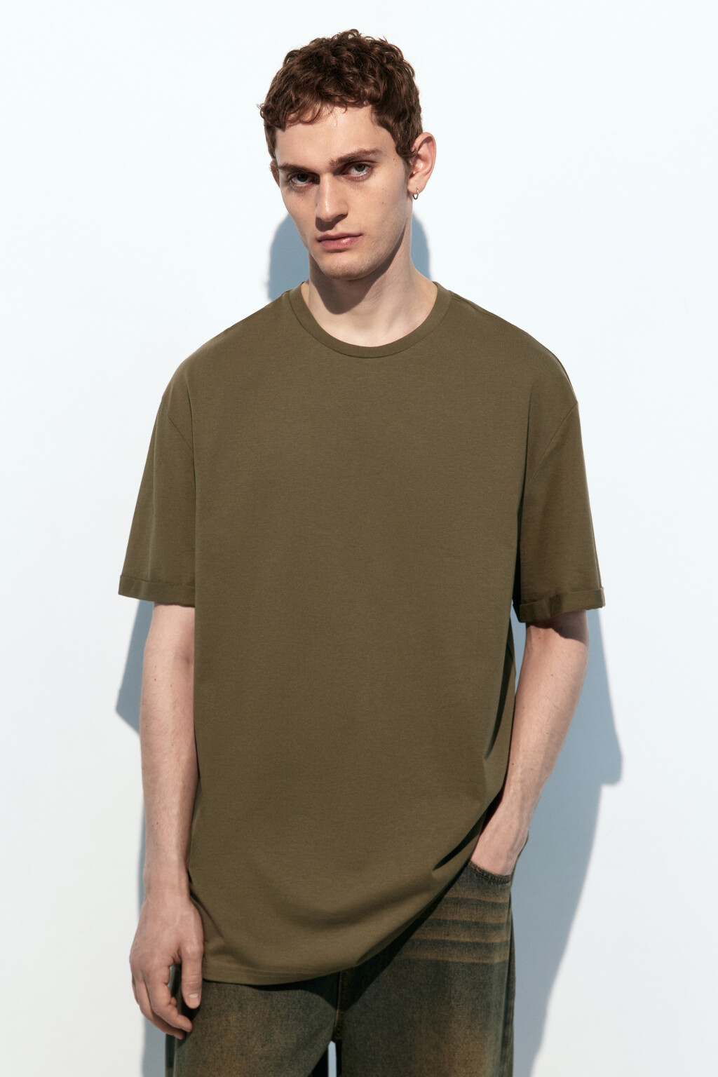 Футболка прямая хлопковая однотонная - цвет зеленый - 2