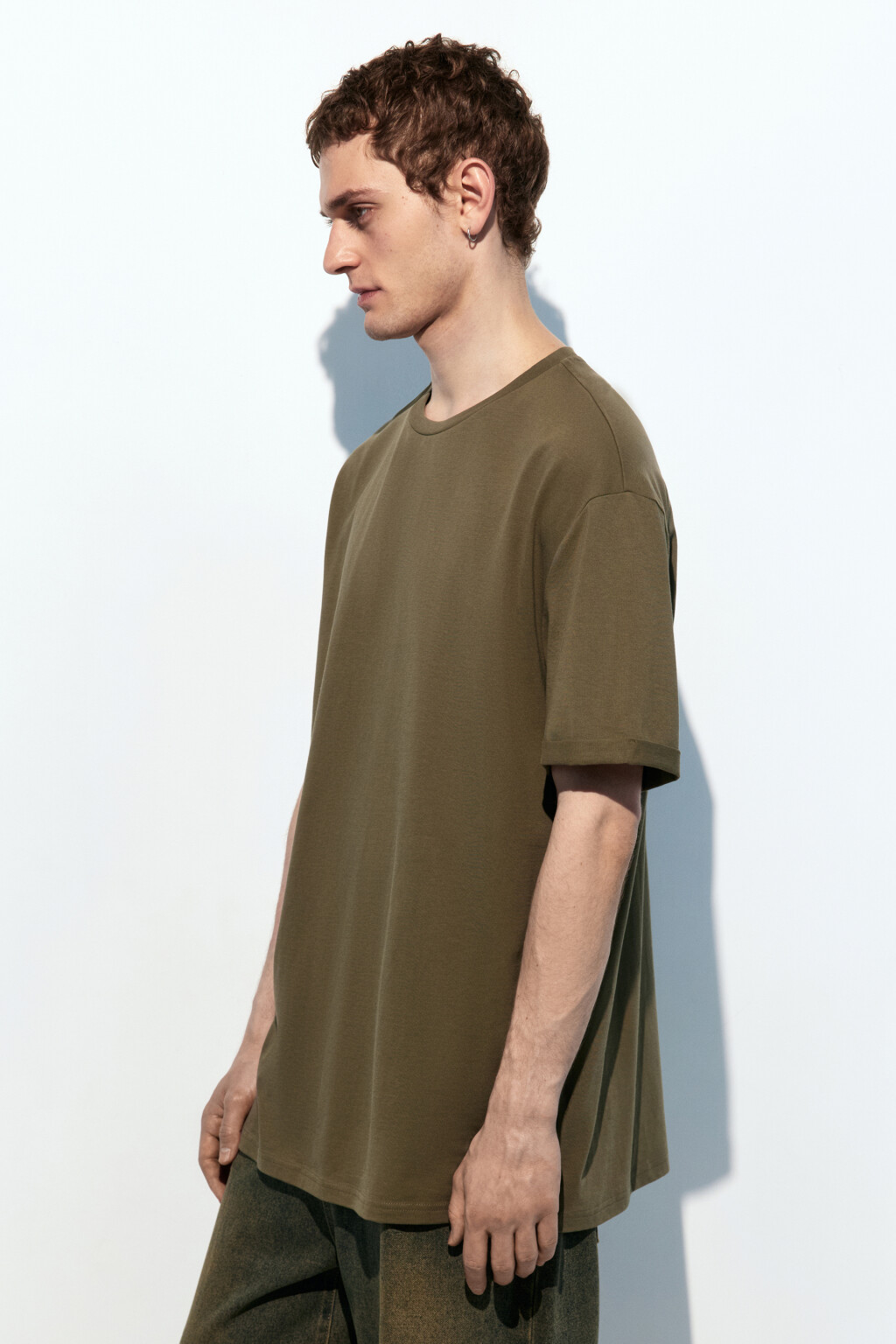 Футболка прямая хлопковая однотонная - цвет зеленый - 3