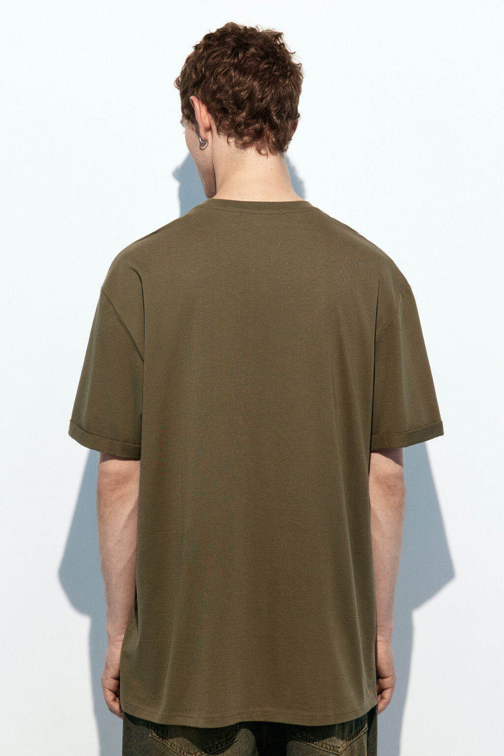 Футболка прямая хлопковая однотонная - цвет зеленый - 4