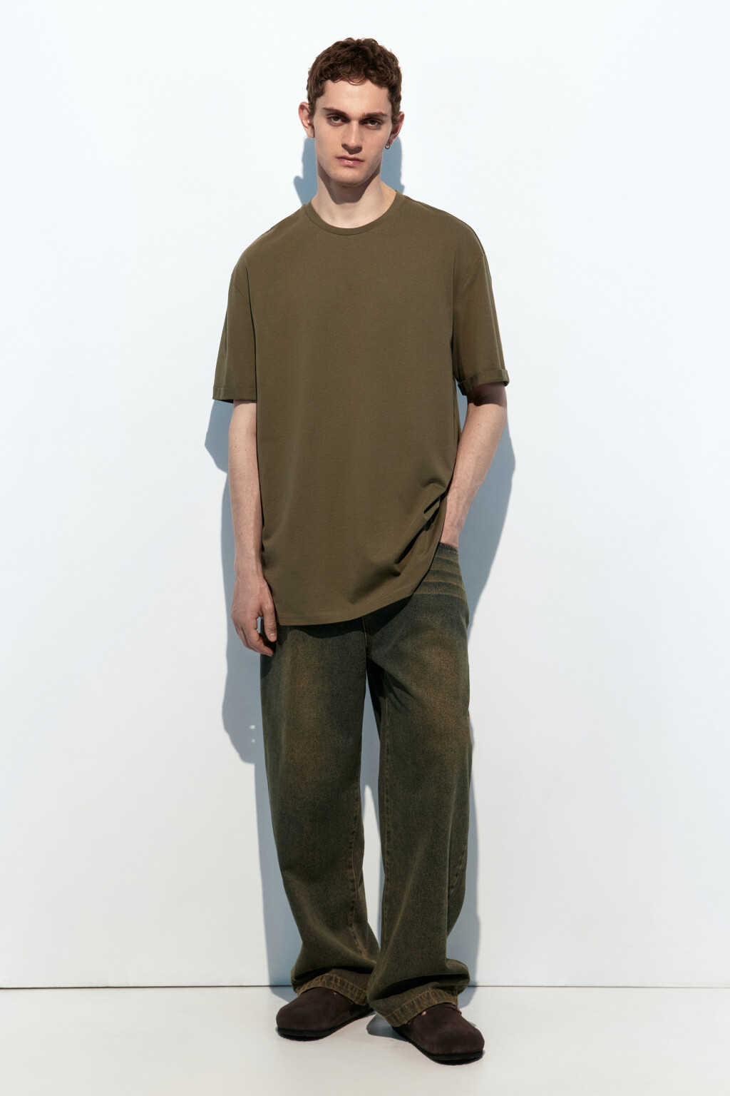 Футболка прямая хлопковая однотонная - цвет зеленый - 5