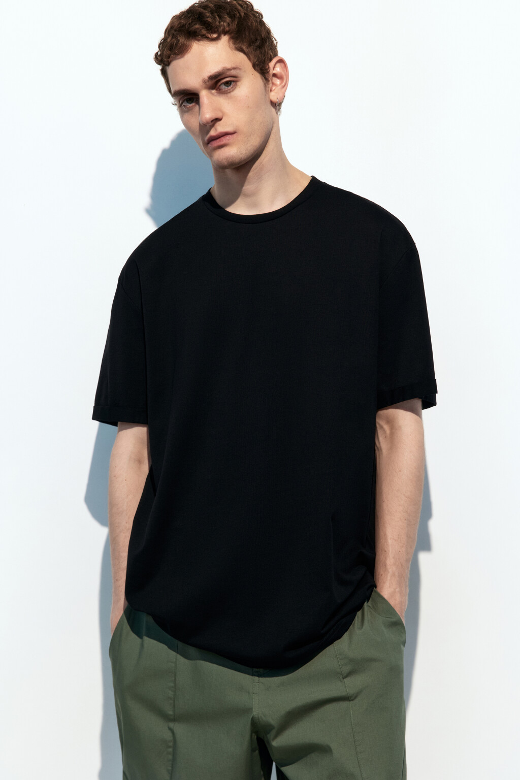 Футболка прямая хлопковая однотонная - цвет черный - 1