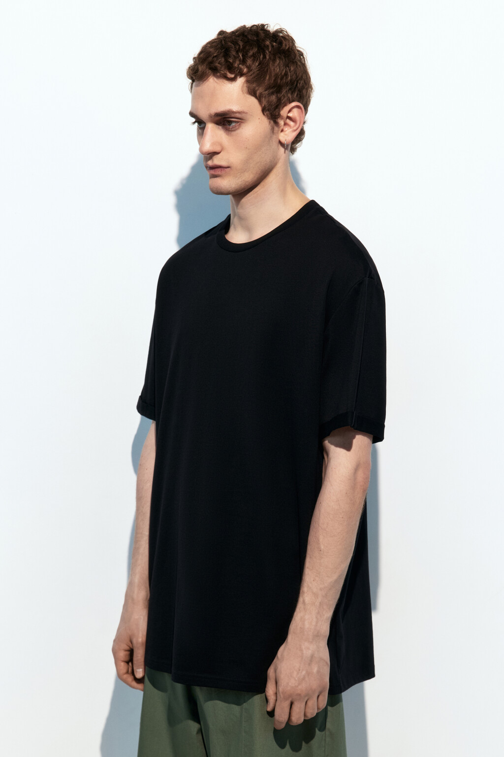 Футболка прямая хлопковая однотонная - цвет черный - 3