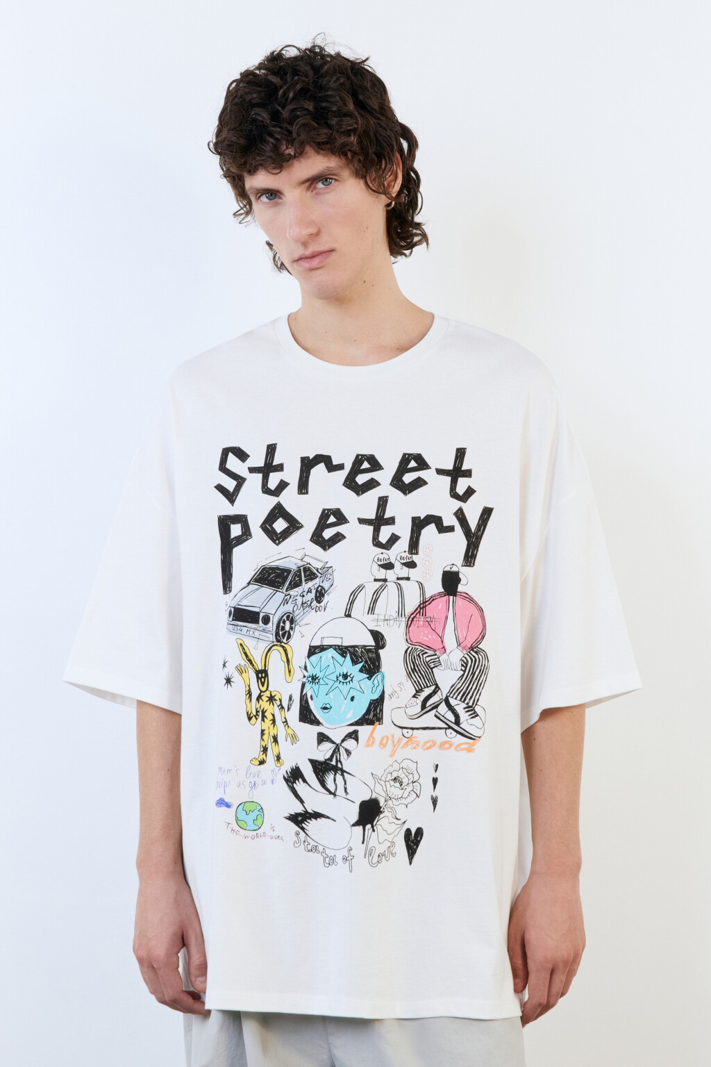 Футболка oversize хлопковая с принтом - цвет белый - 3