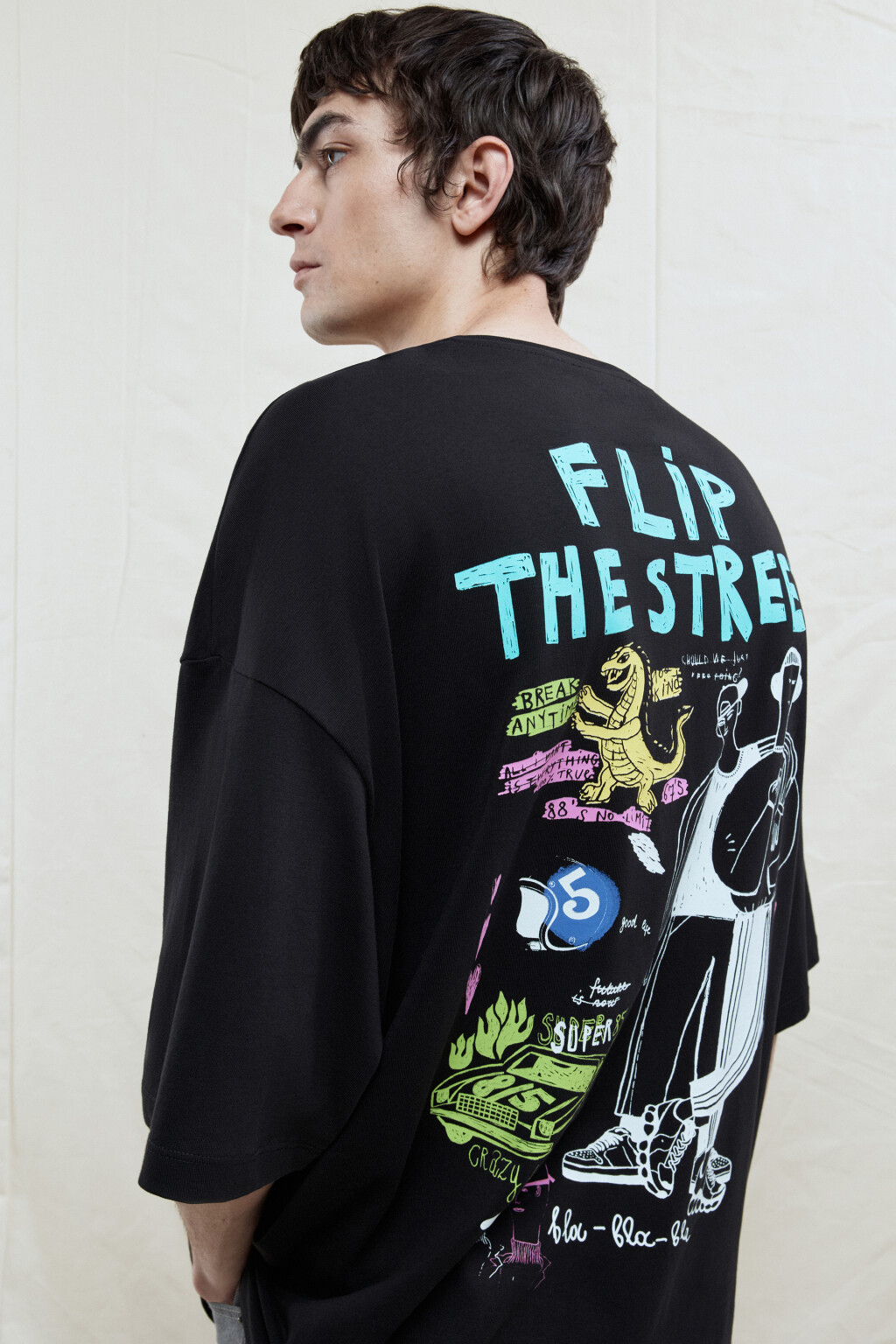 Футболка oversize хлопковая с принтом - цвет черный - 1