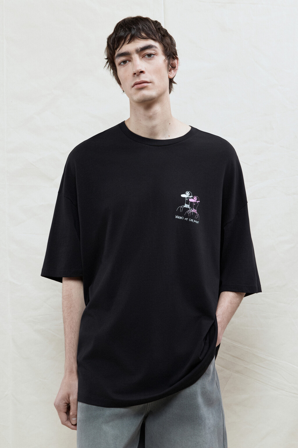 Футболка oversize хлопковая с принтом - цвет черный - 2