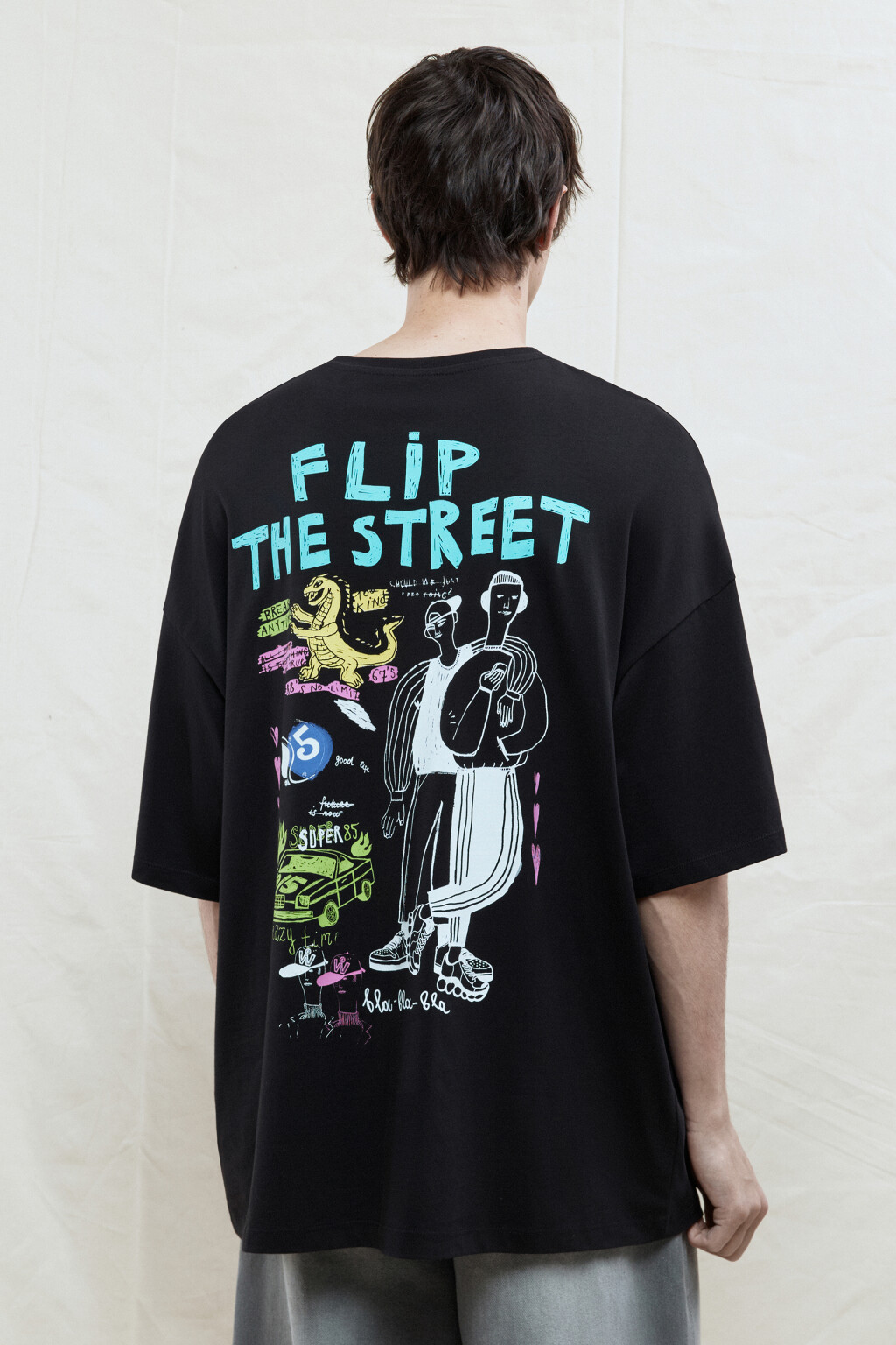 Футболка oversize хлопковая с принтом - цвет черный - 4