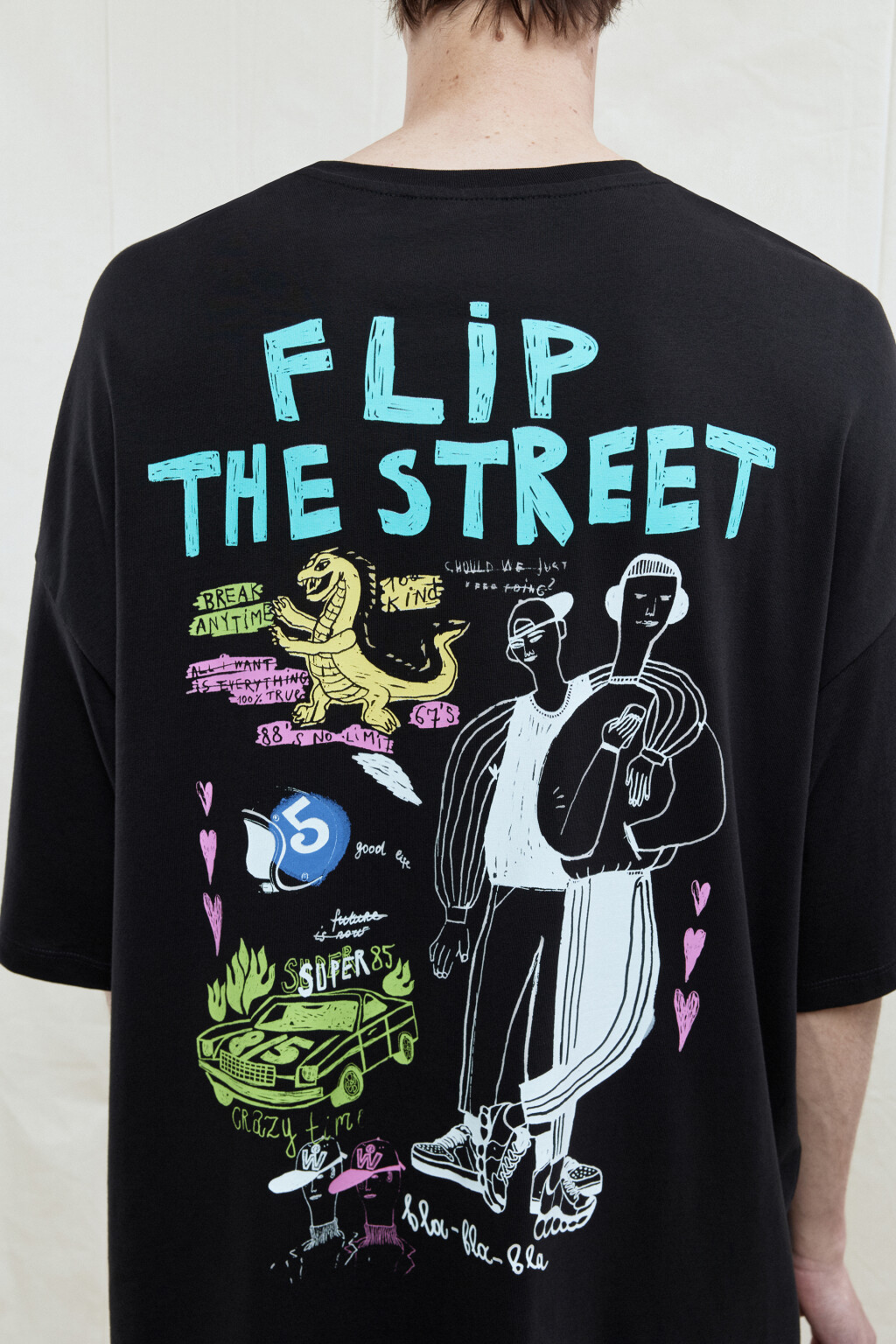 Футболка oversize хлопковая с принтом - цвет черный - 8