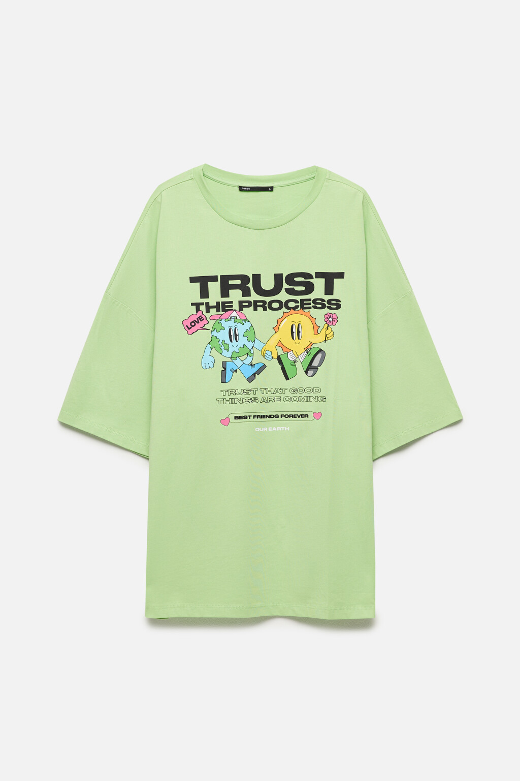 Футболка oversize хлопковая с принтом - цвет зеленый - 8