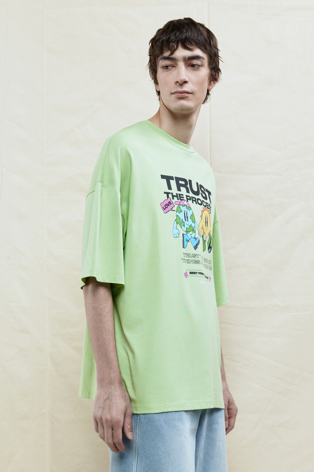 Футболка oversize хлопковая с принтом - цвет зеленый - 3