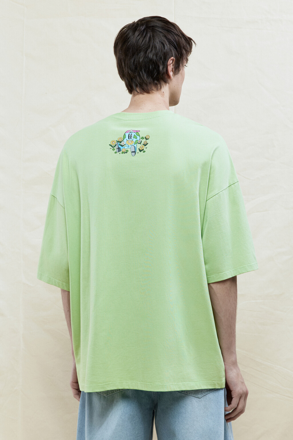Футболка oversize хлопковая с принтом - цвет зеленый - 4