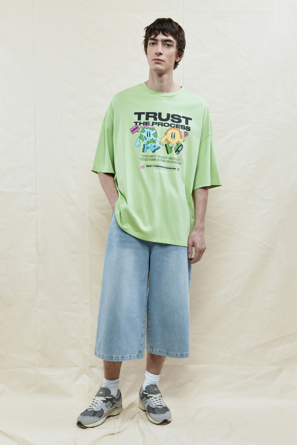 Футболка oversize хлопковая с принтом - цвет зеленый - 5