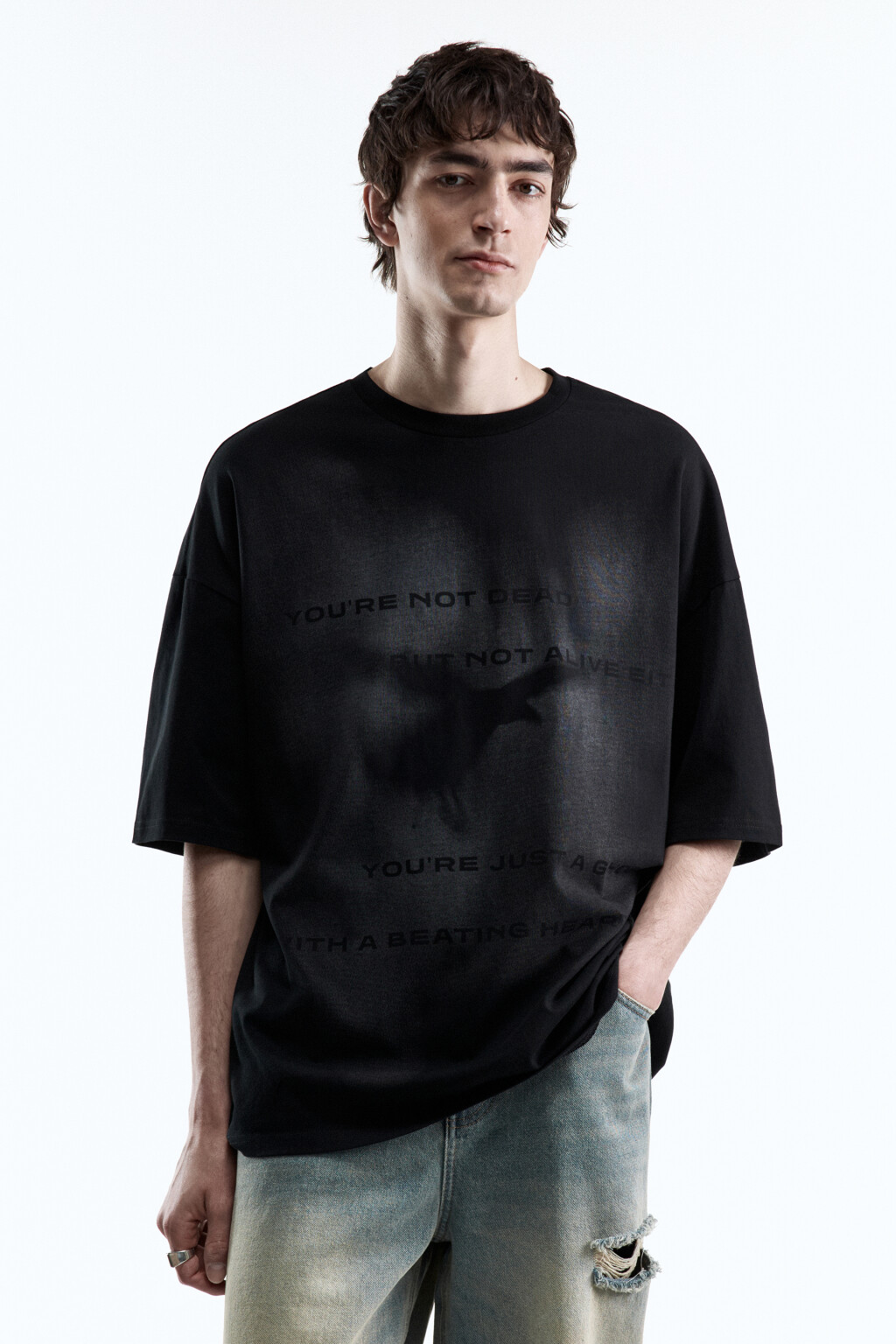 Футболка oversize с принтом в стиле гранж - цвет черный - 2