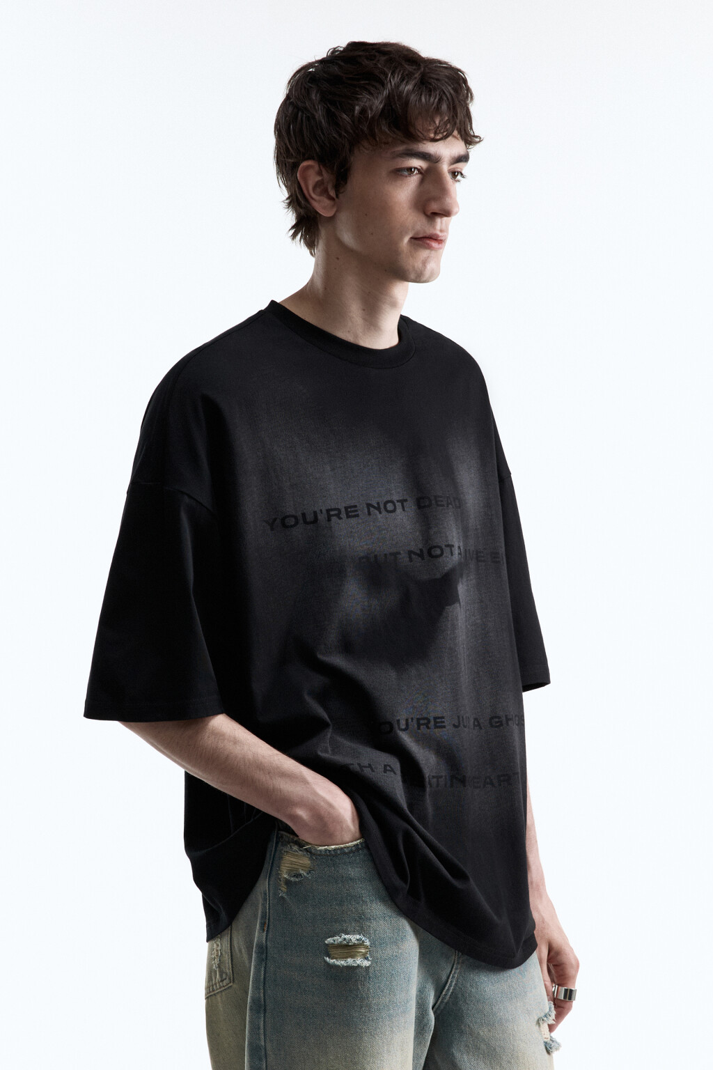 Футболка oversize с принтом в стиле гранж - цвет черный - 3