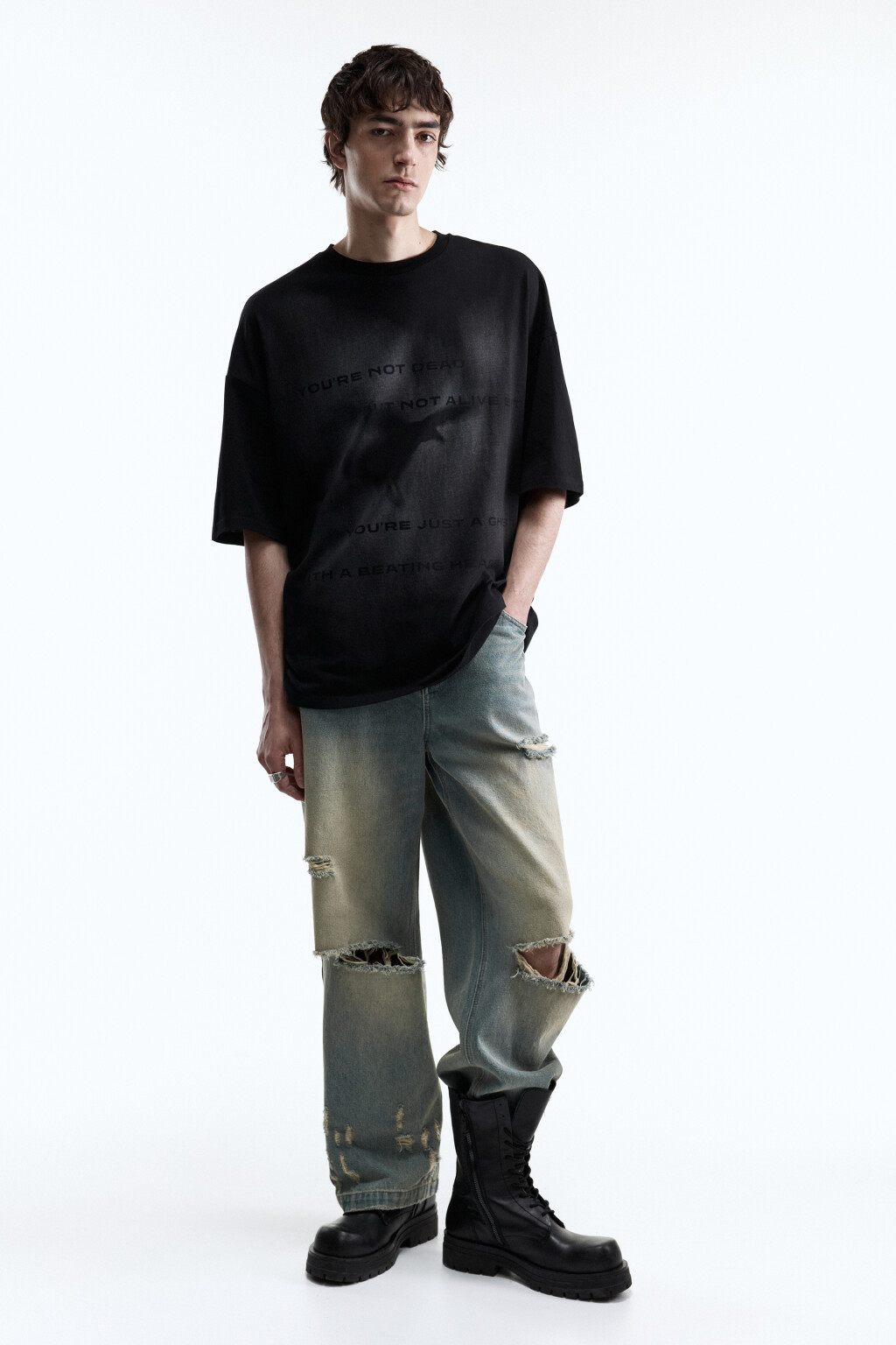 Футболка oversize с принтом в стиле гранж - цвет черный - 5