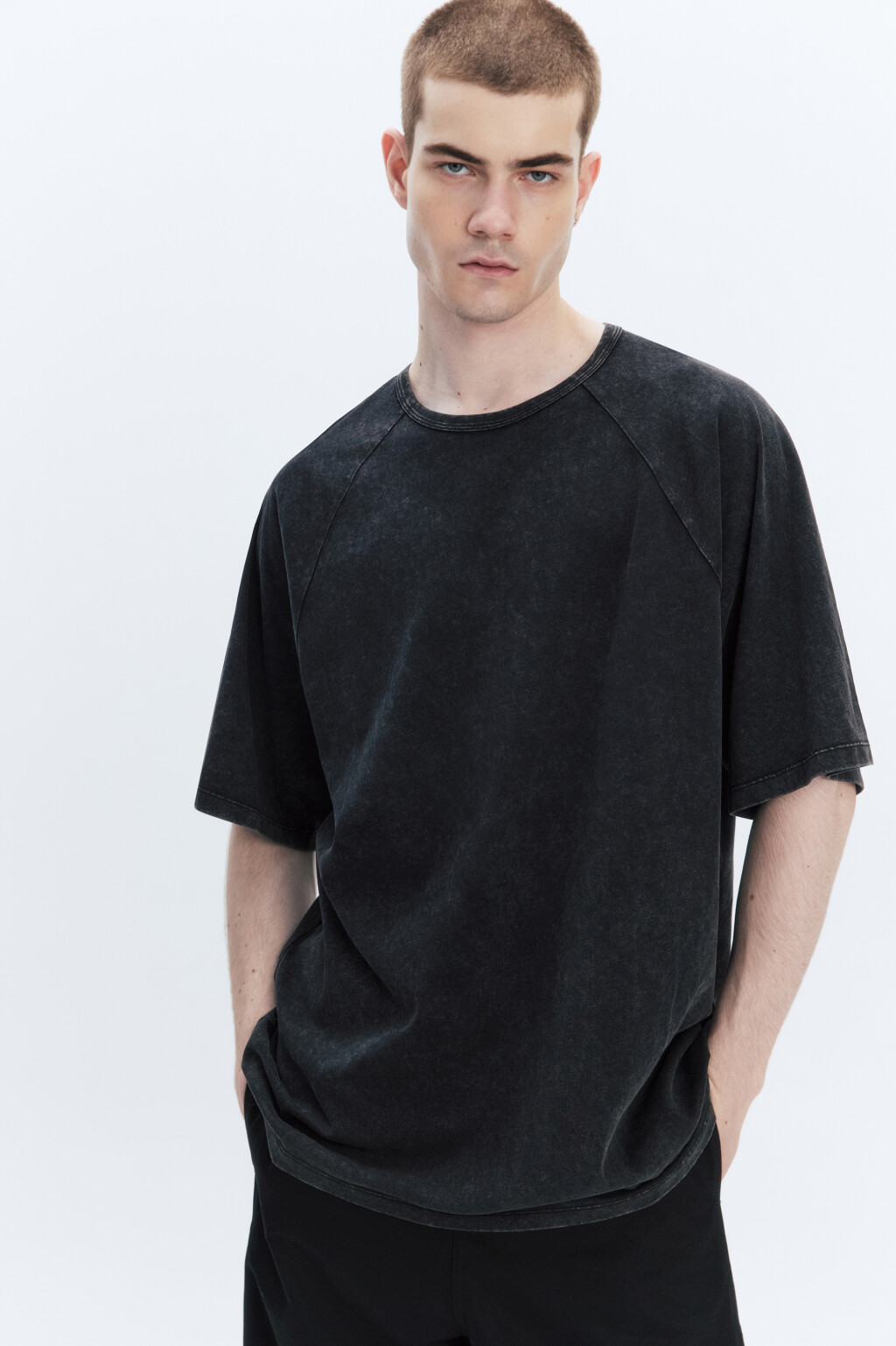 Футболка хлопковая с вареным эффектом - цвет черный - 1