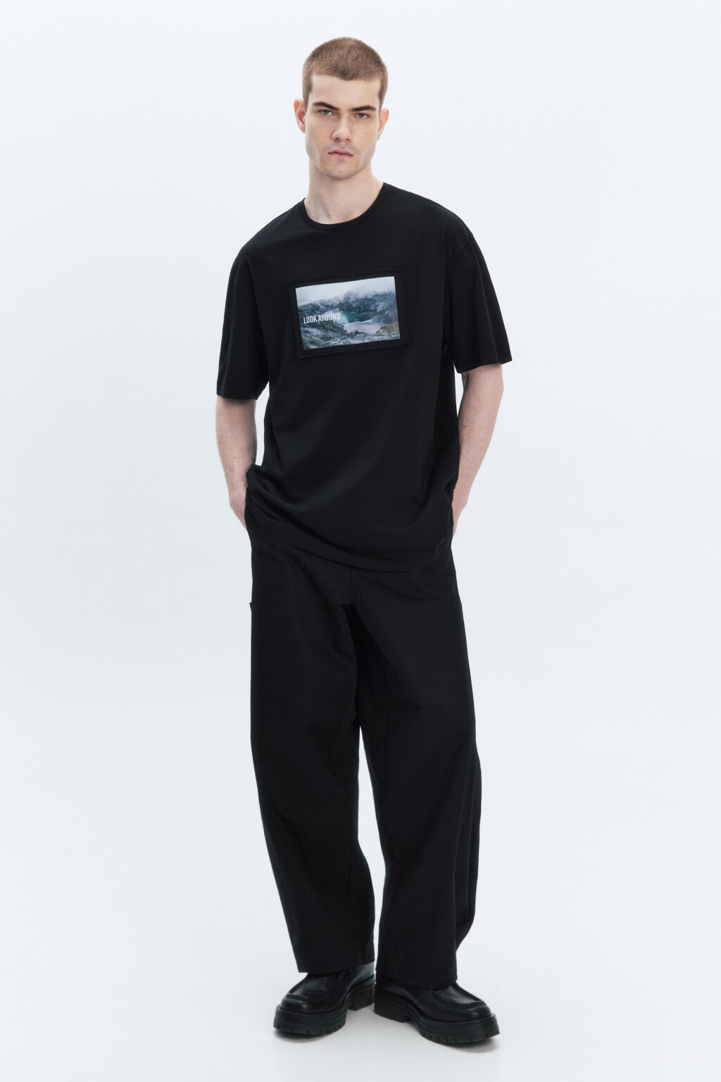 Футболка хлопковая с принтом-пейзажем - цвет черный - 5