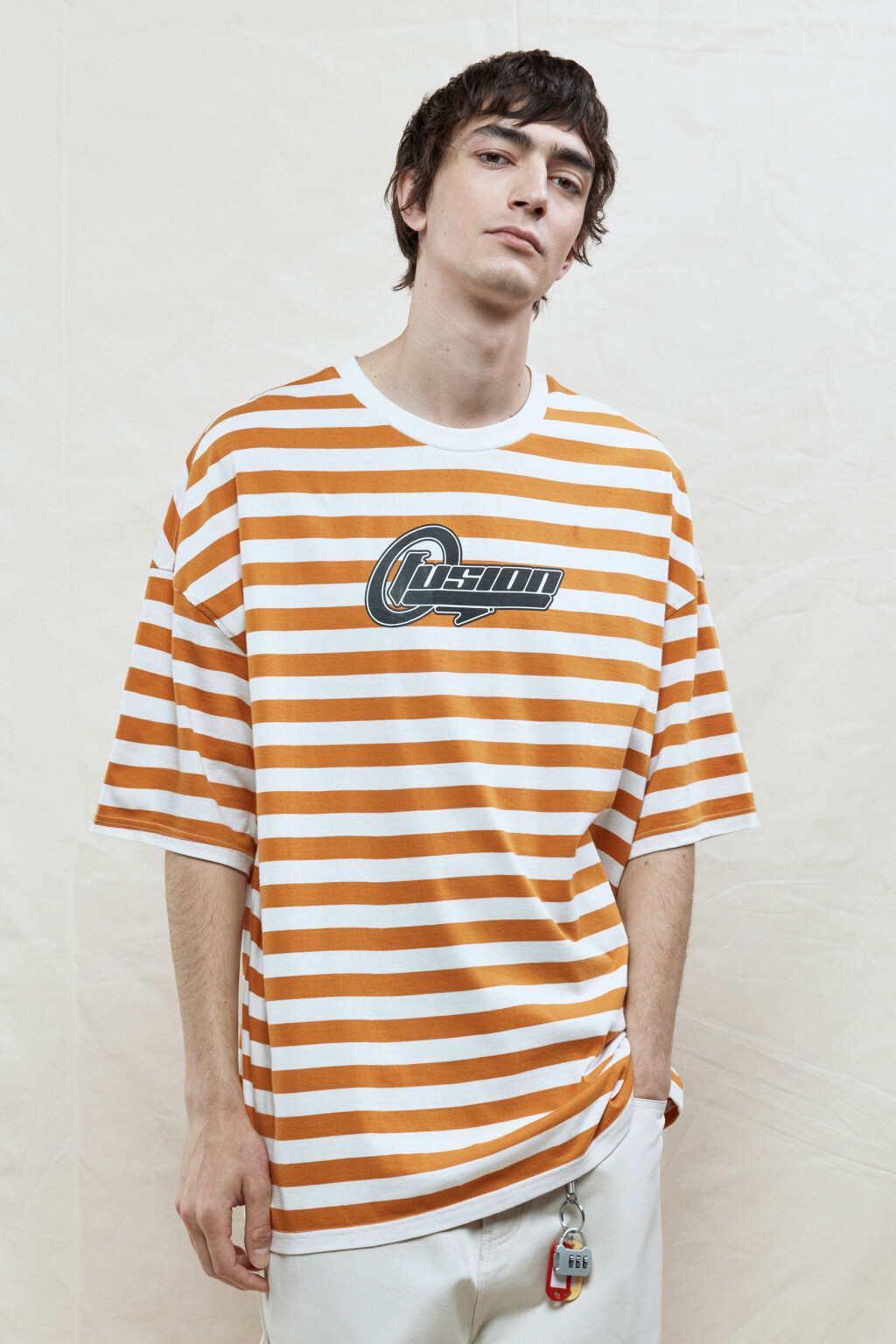 Футболка хлопковая в полоску с надписью - цвет белый - 2