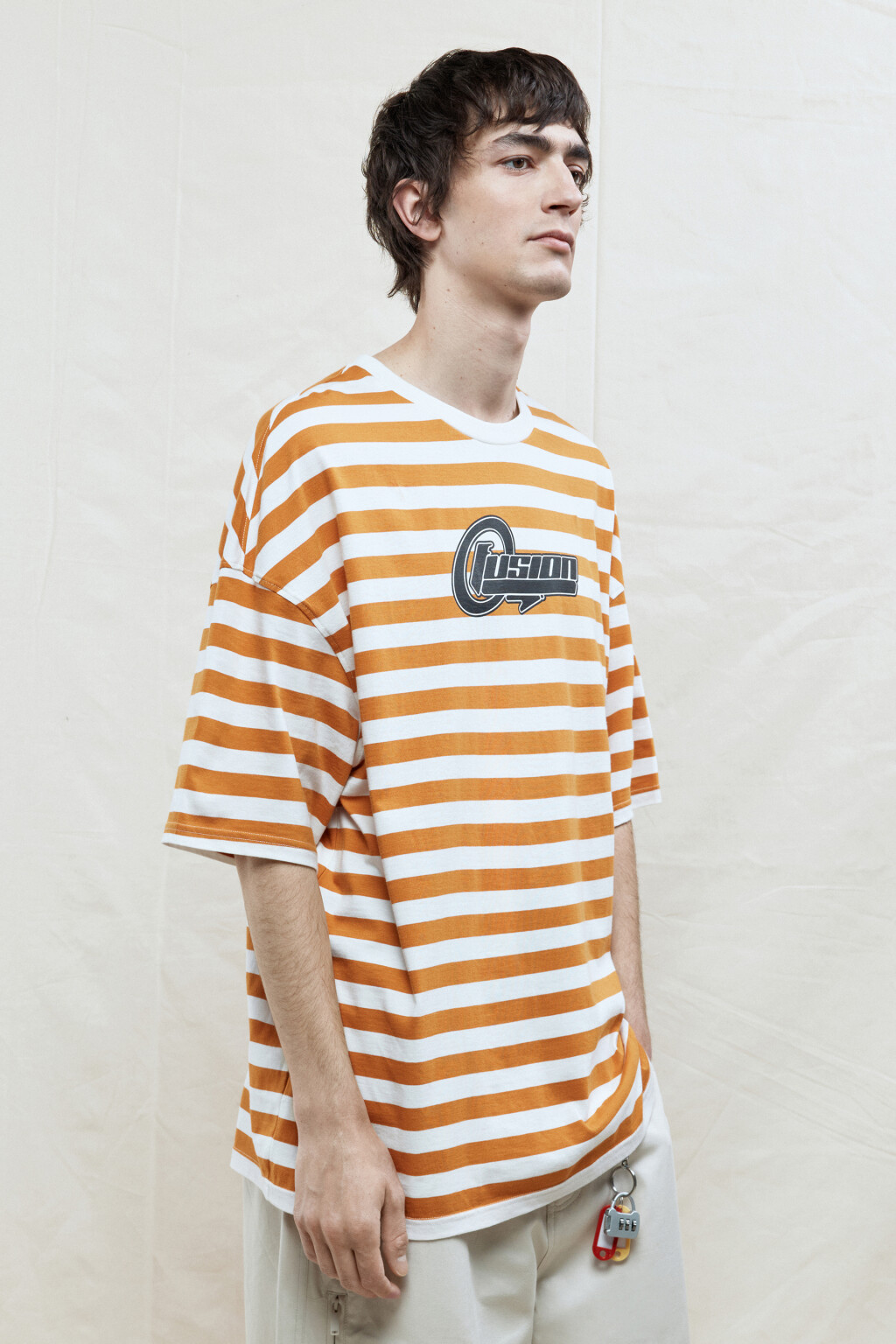 Футболка хлопковая в полоску с надписью - цвет белый - 3