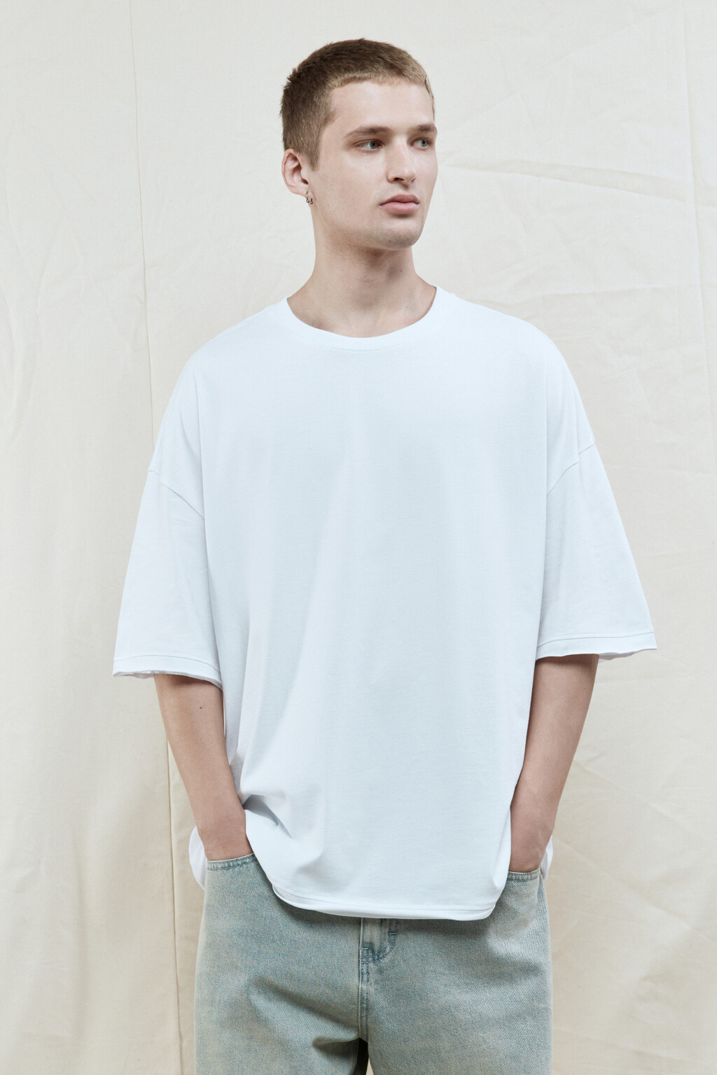 Футболка oversize хлопковая однотонная - цвет белый - 2