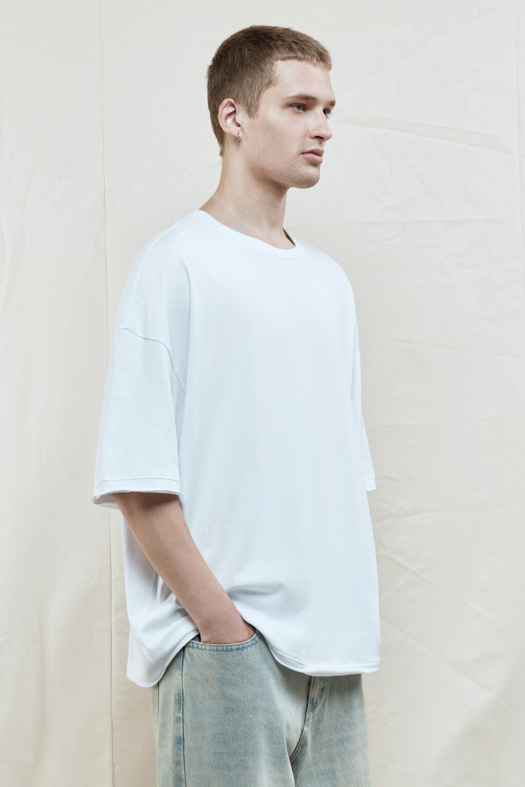 Футболка oversize хлопковая однотонная - цвет белый - 3