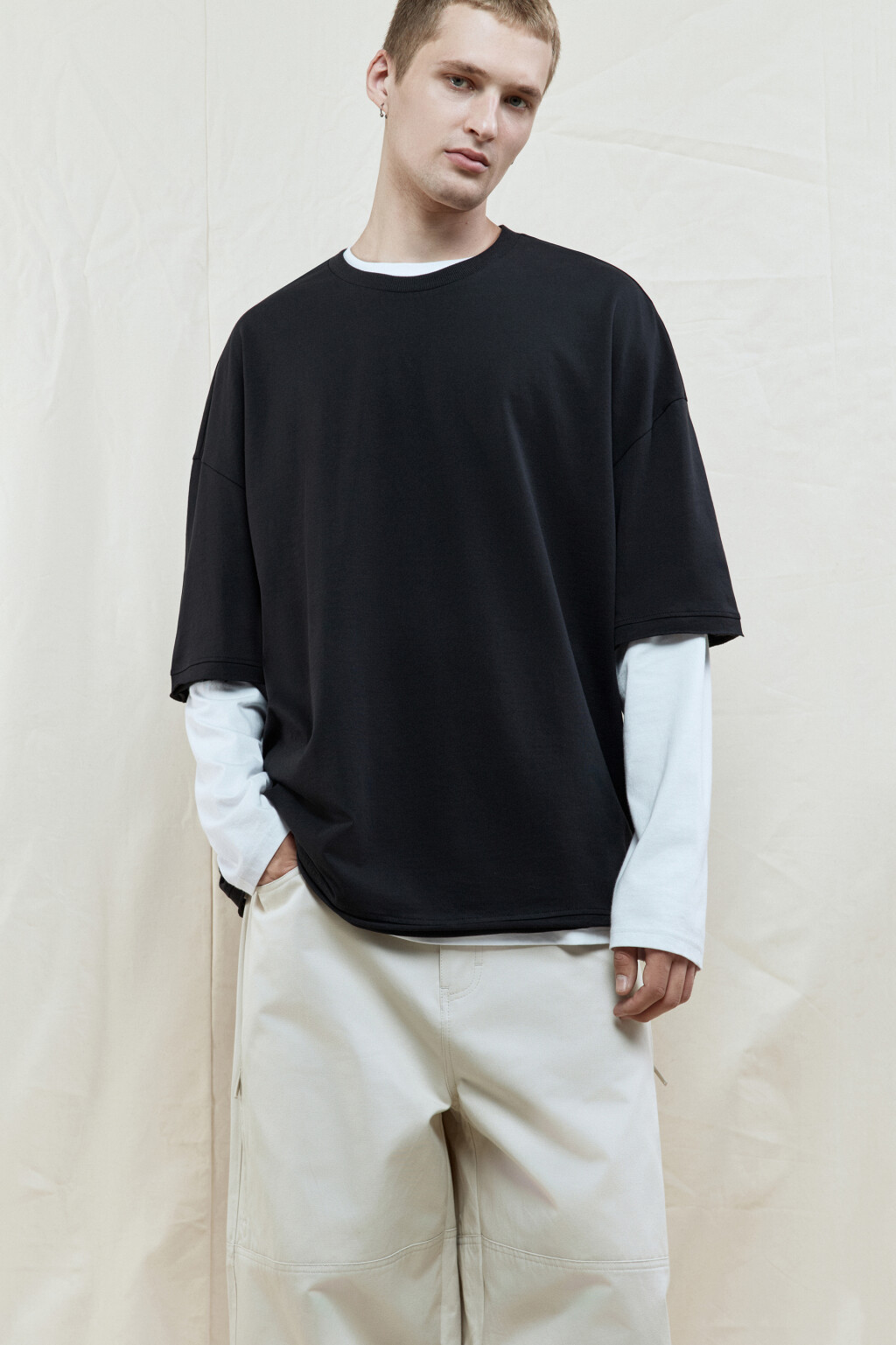 Футболка oversize хлопковая однотонная - цвет черный - 1