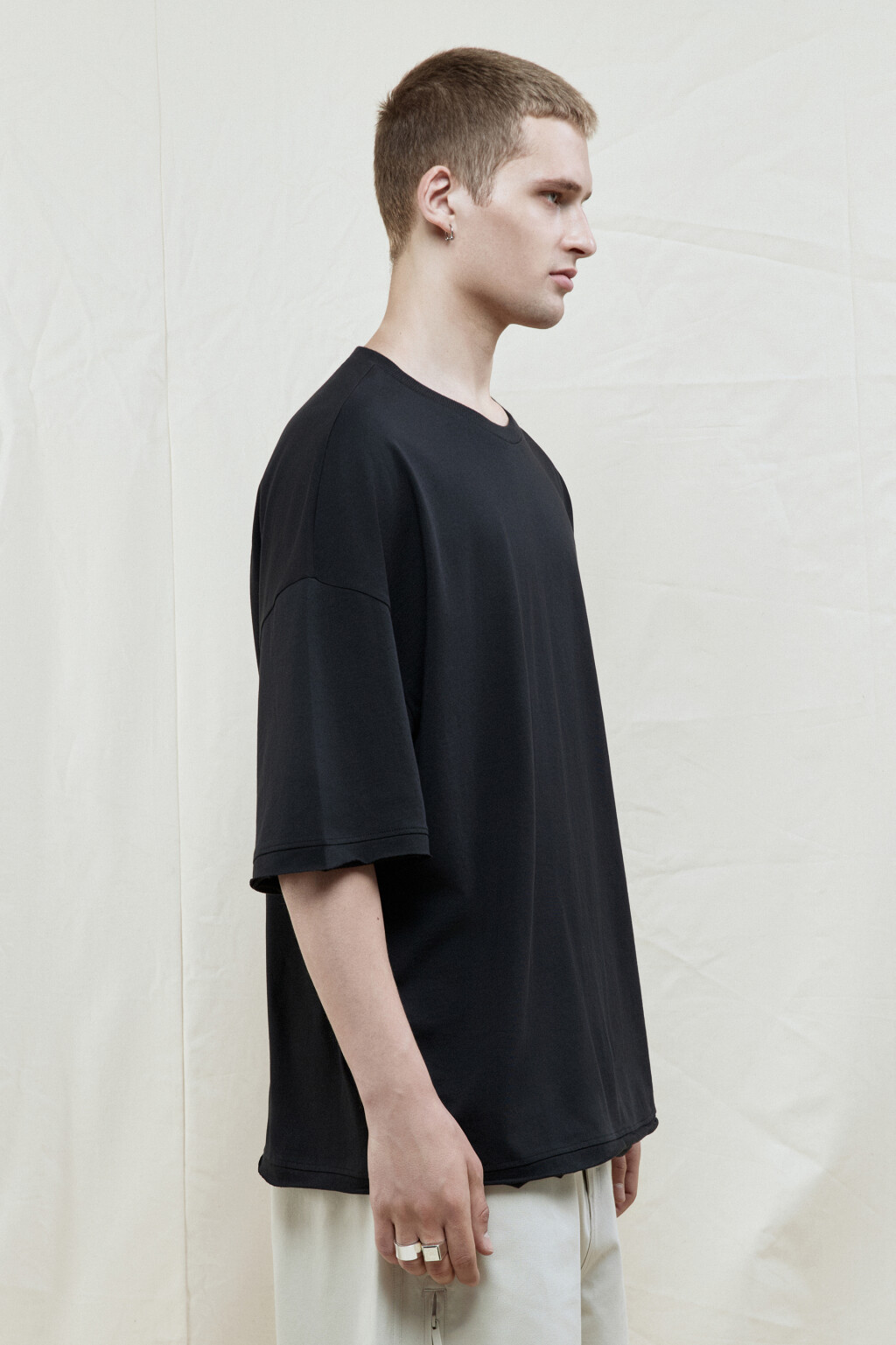 Футболка oversize хлопковая однотонная - цвет черный - 3