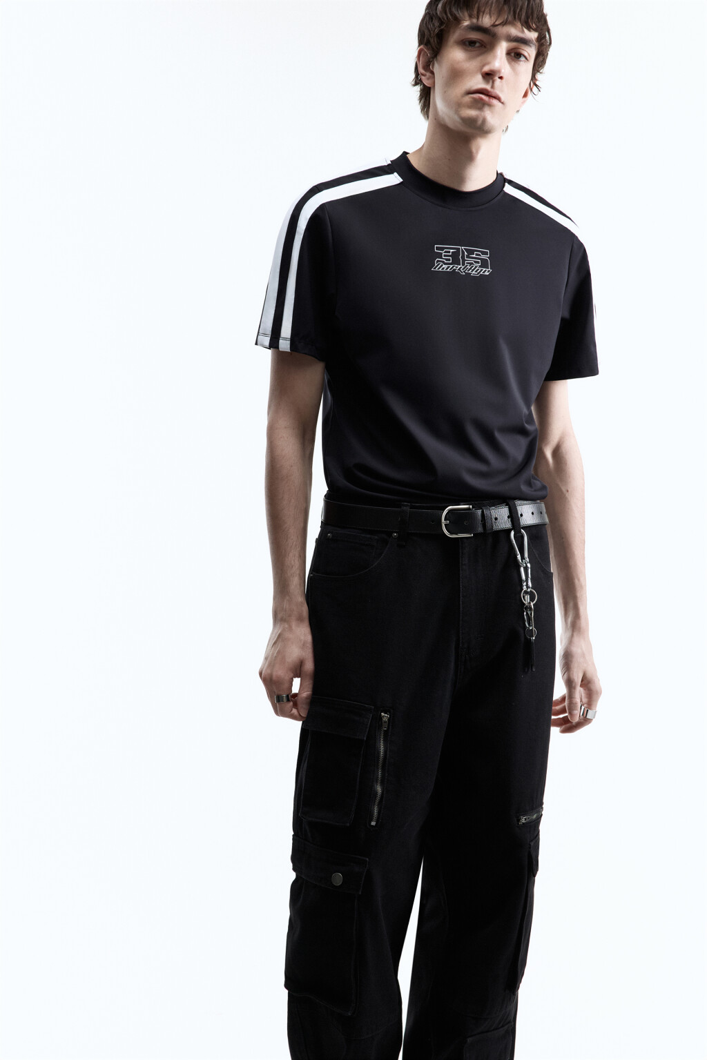 Футболка облегающая с принтом в спортивном стиле - цвет черный - 1