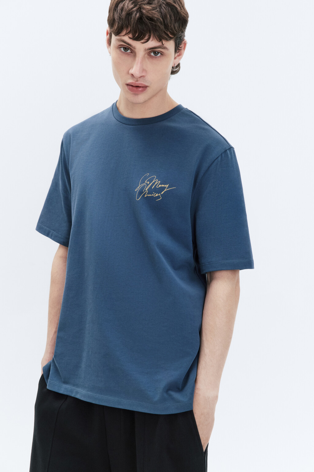 Футболка прямая с принтом-надписью - цвет синий - 1