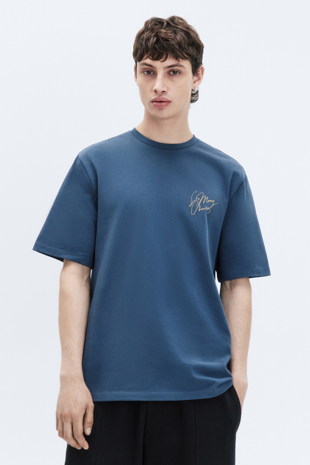 Футболка прямая с принтом-надписью - цвет синий - 2