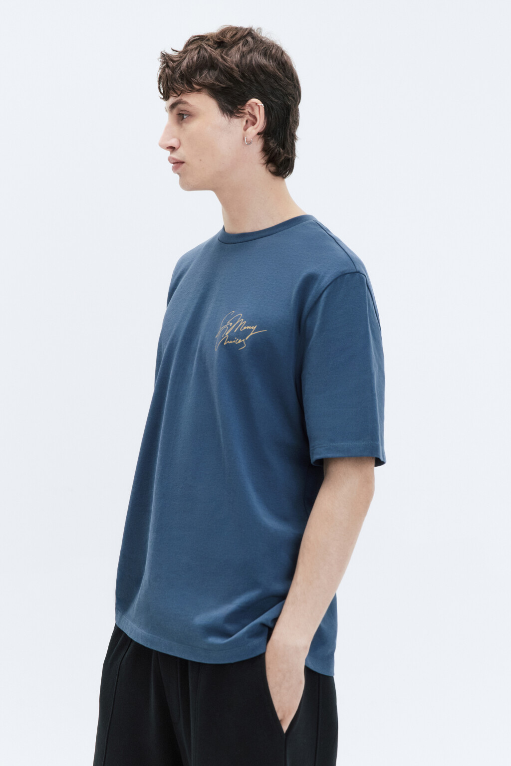 Футболка прямая с принтом-надписью - цвет синий - 3