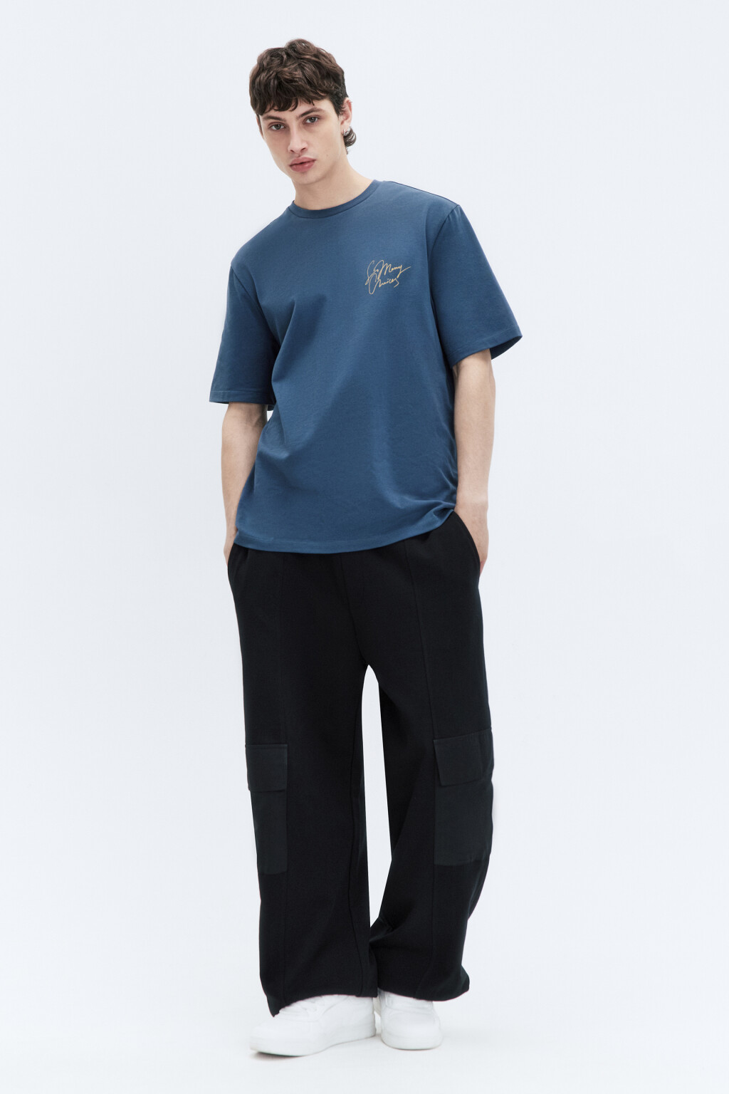 Футболка прямая с принтом-надписью - цвет синий - 5