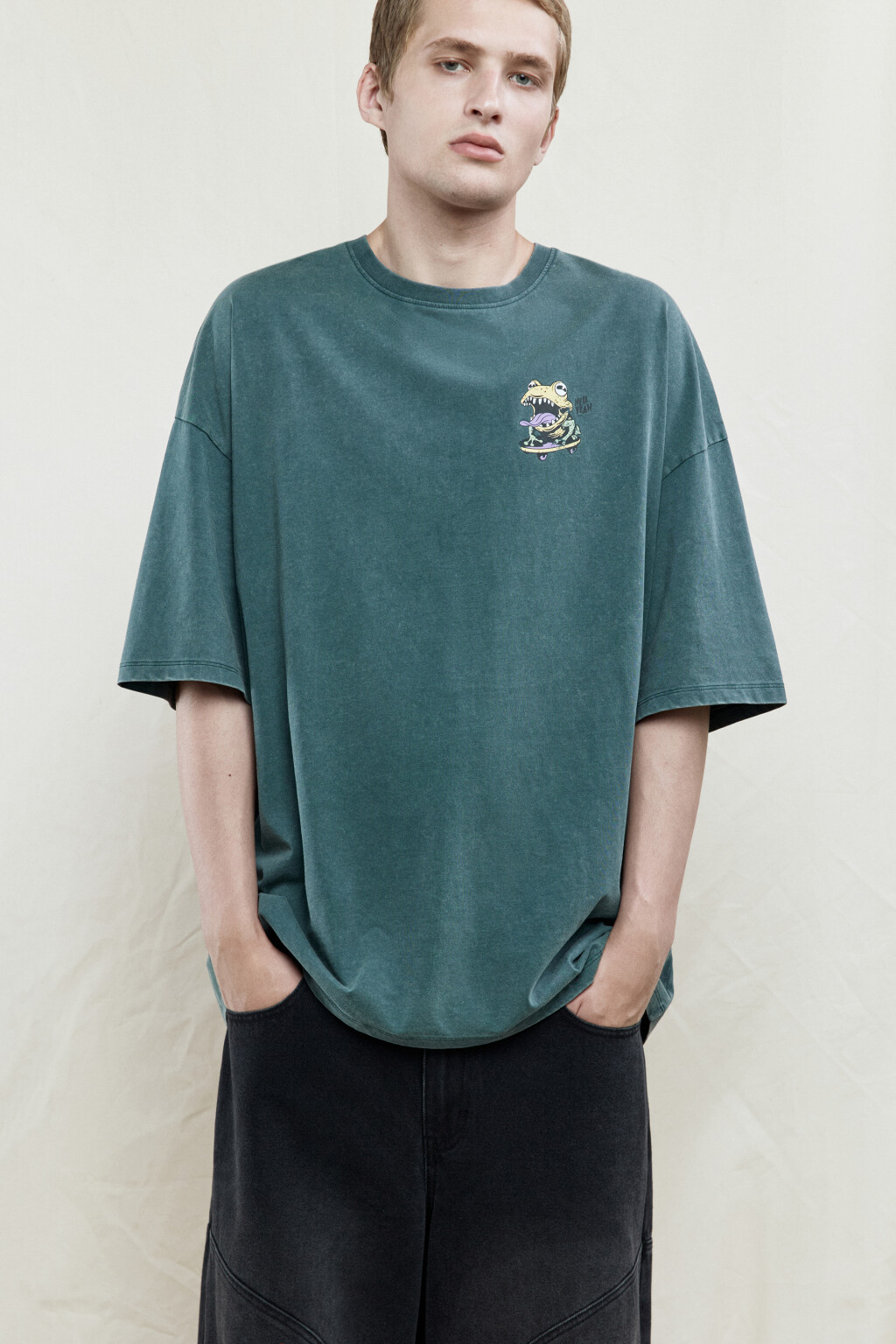 Футболка oversize хлопковая с принтом - цвет зеленый - 1