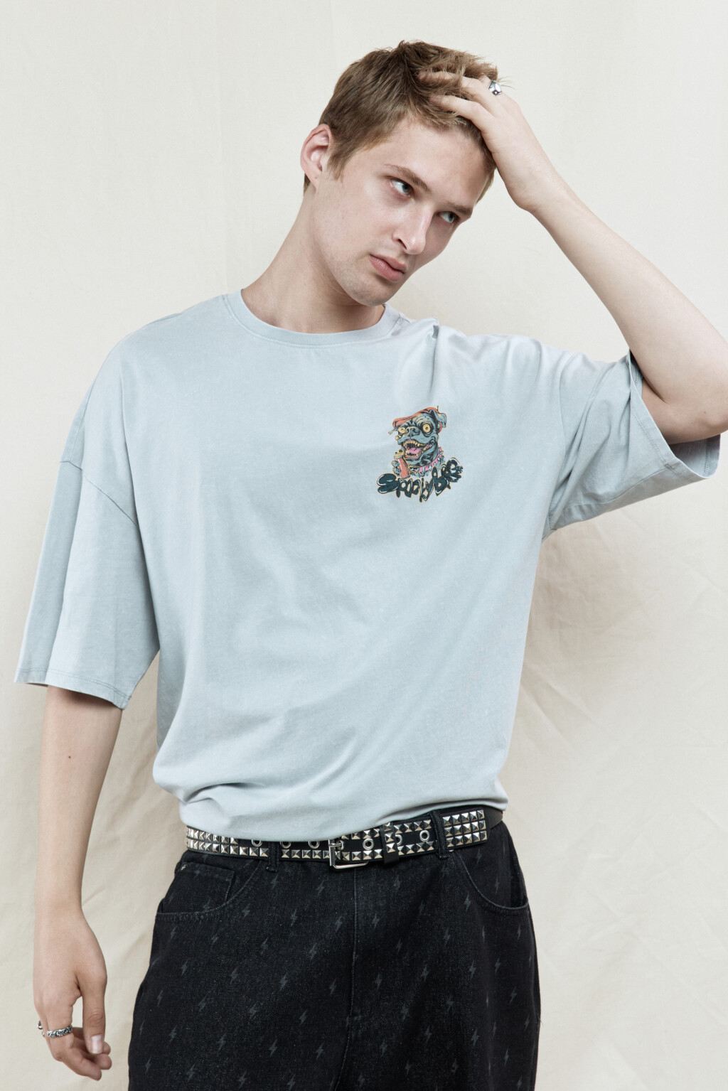 Футболка oversize хлопковая с принтом - цвет серый - 2