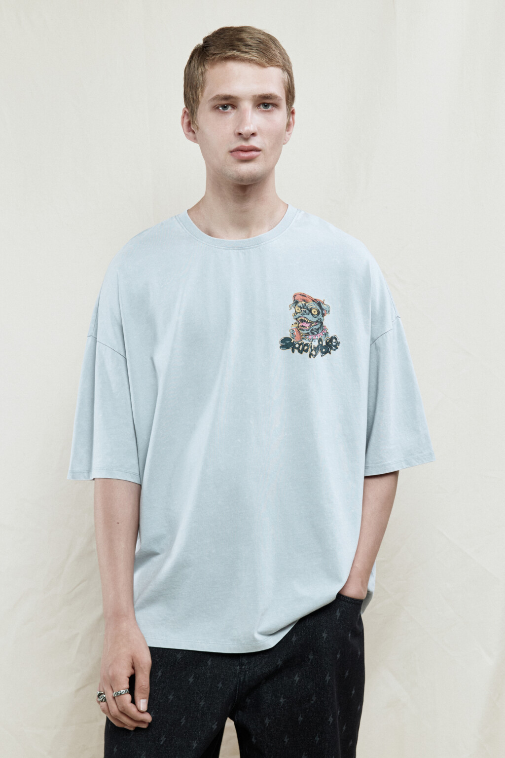 Футболка oversize хлопковая с принтом - цвет серый - 3